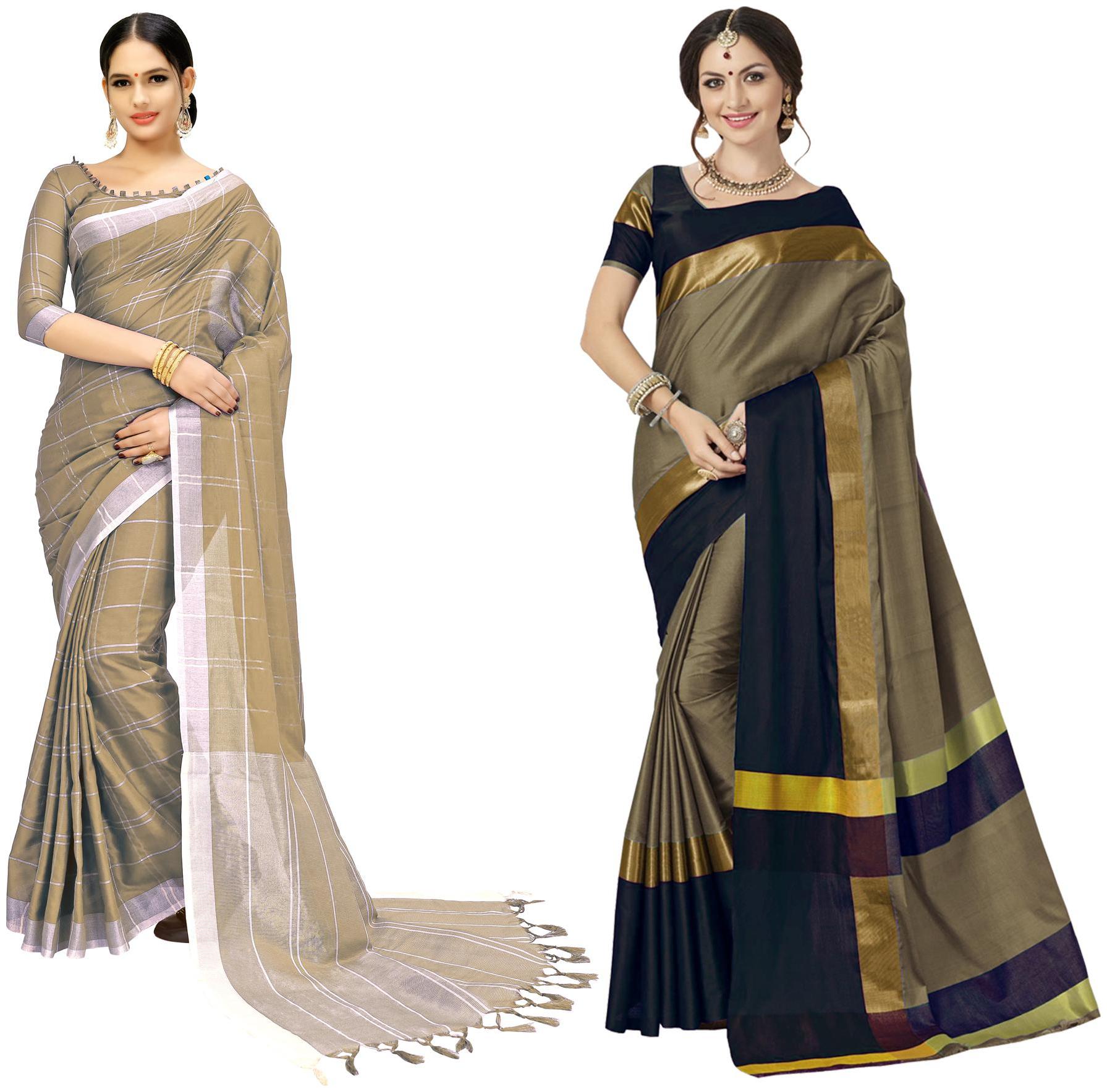 

Indian Beauty Women s Multi Color Art Cotton Blend Silk Printed Saree With Blouse Piece (Pack of 2 Multi Color Free Size)