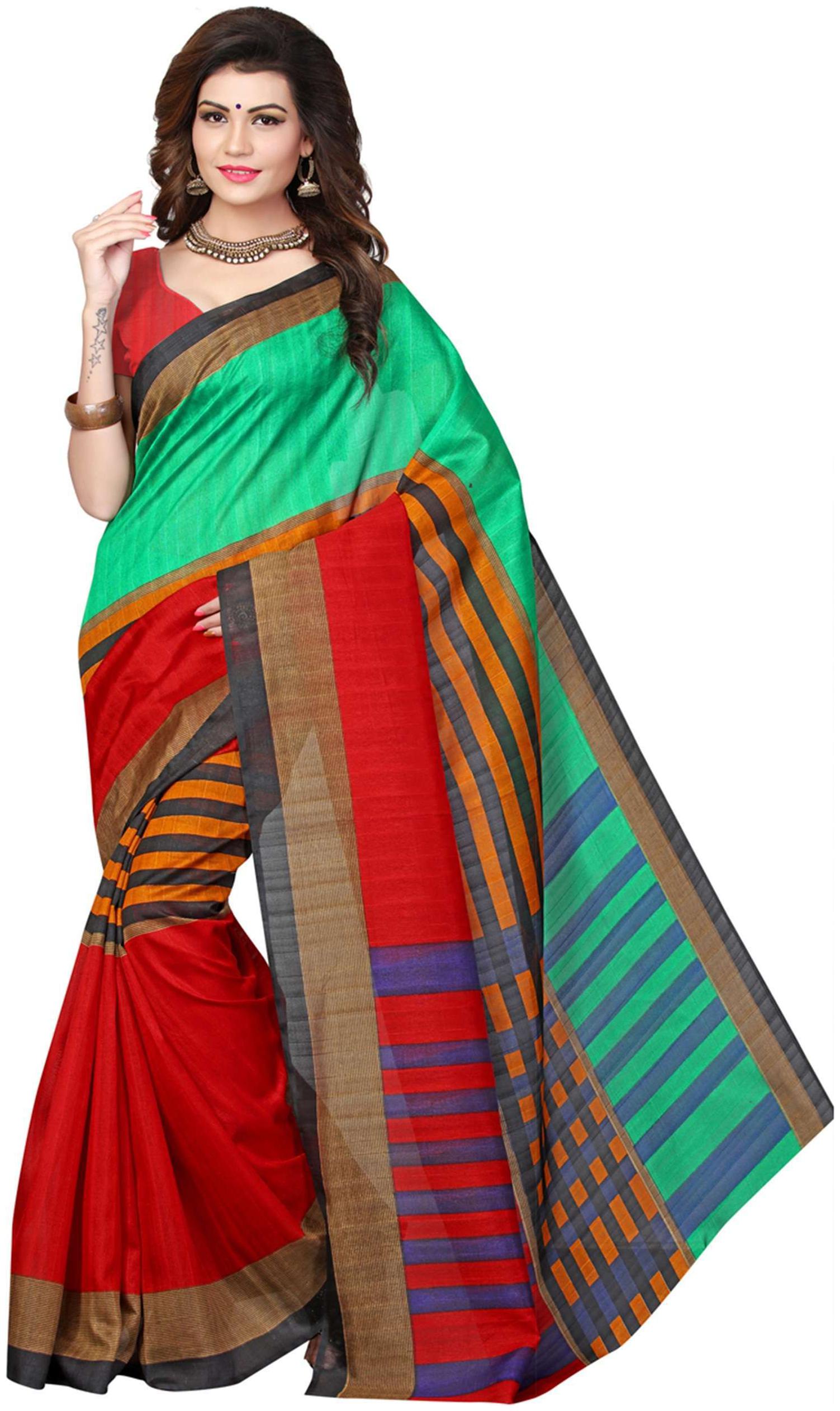 

Indian Beauty Women s Green Color Bhagalpuri Silk Printed Saree With Blouse
