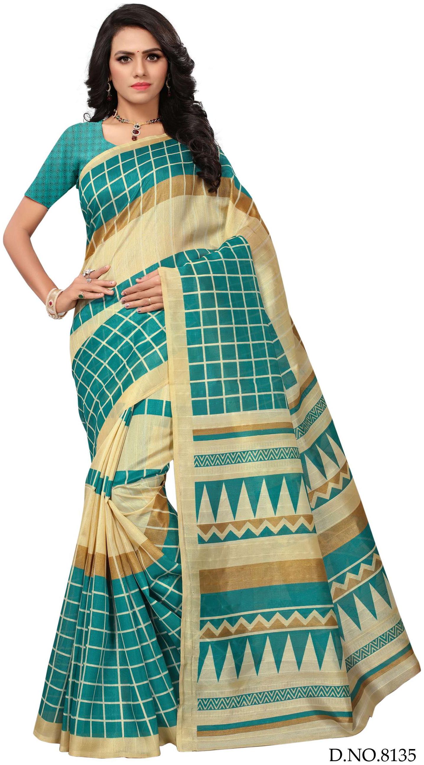 

Indian Beauty Women s Green Color Bhagalpuri Silk Printed Saree With Blouse