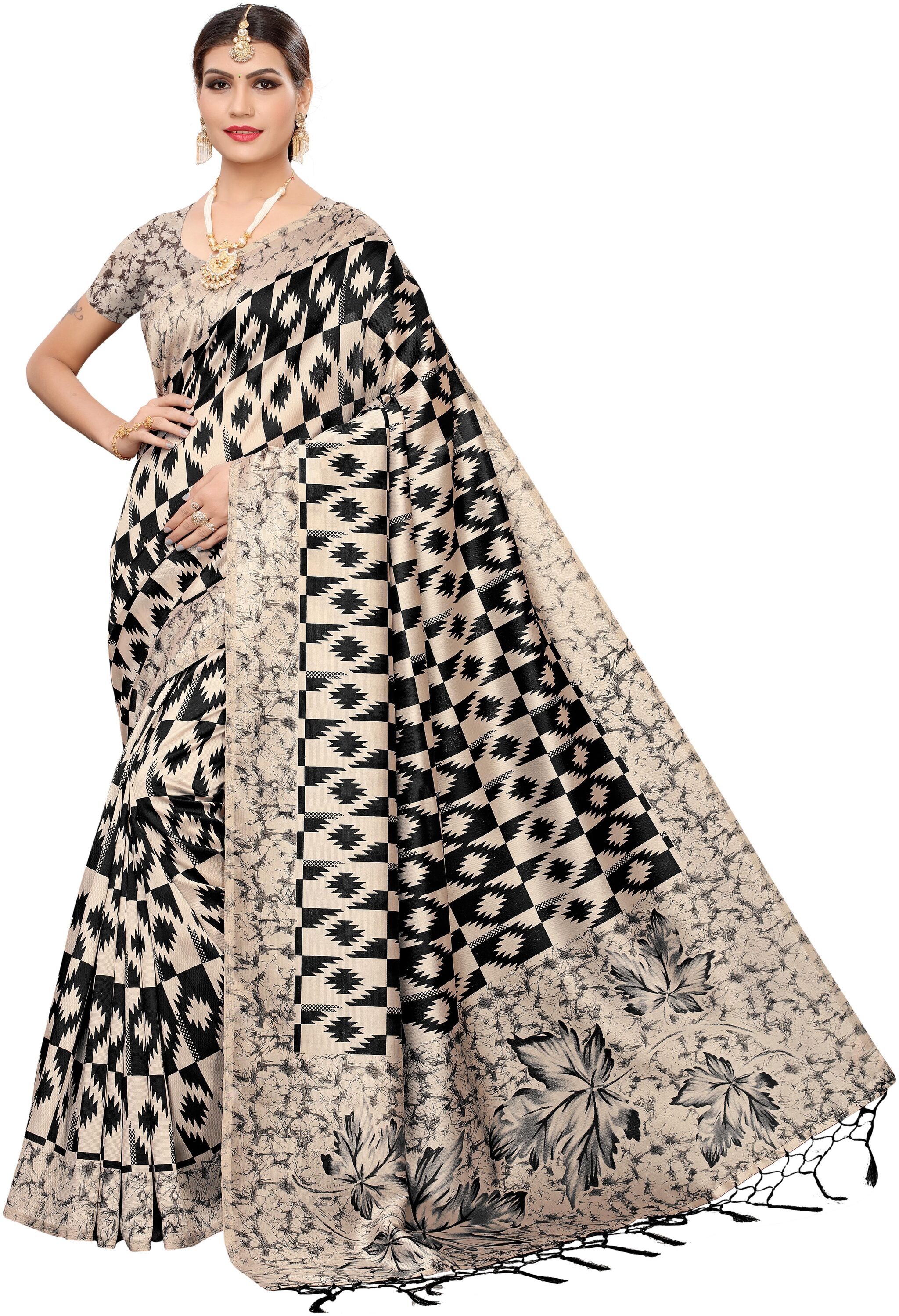 

Indian Beauty Blended Universal Work Saree Black Beige