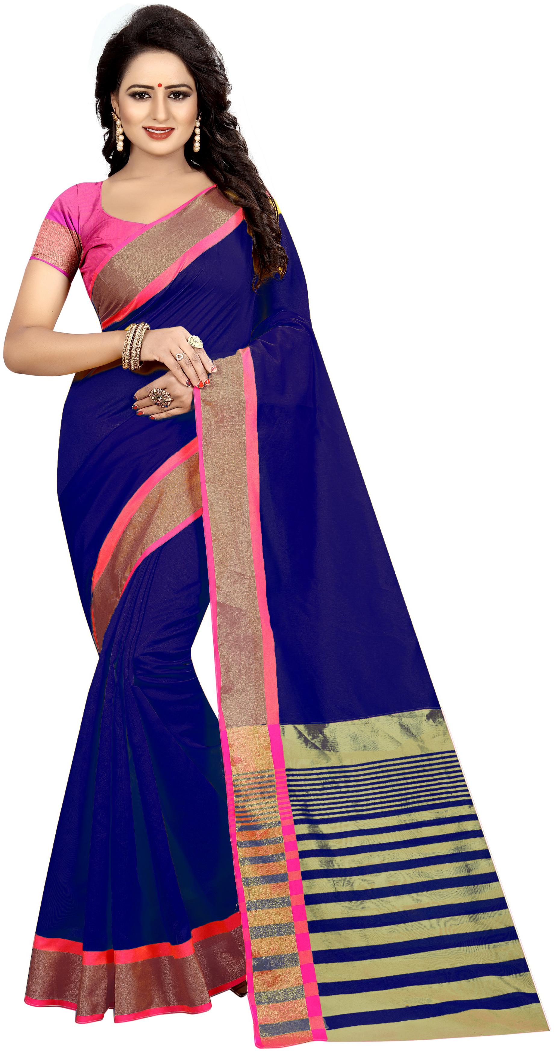 

Indian Beauty Blue Striped Universal Regular Saree With blouse