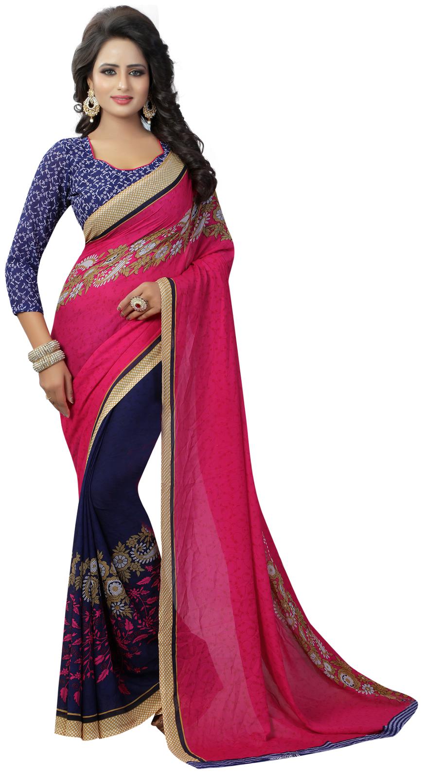 

Indian Beauty Women s Festiwal Pink Color Georgette Printed Saree