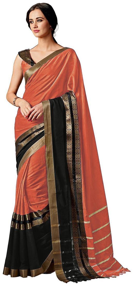 

Indian Beauty Orange Woven Universal Regular Saree With Blouse With blouse
