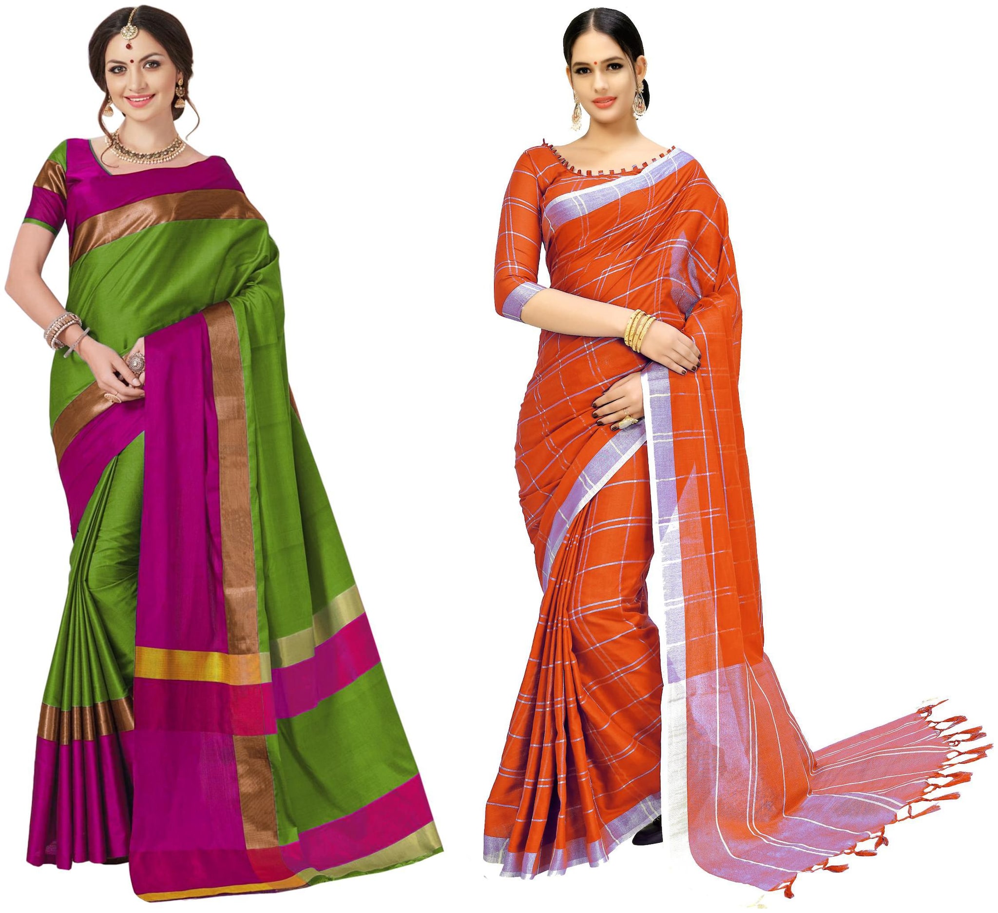 

Indian Beauty Women s Multi Color Art Cotton Blend Silk Printed Saree With Blouse Piece (Pack of 2 Multi Color Free Size)