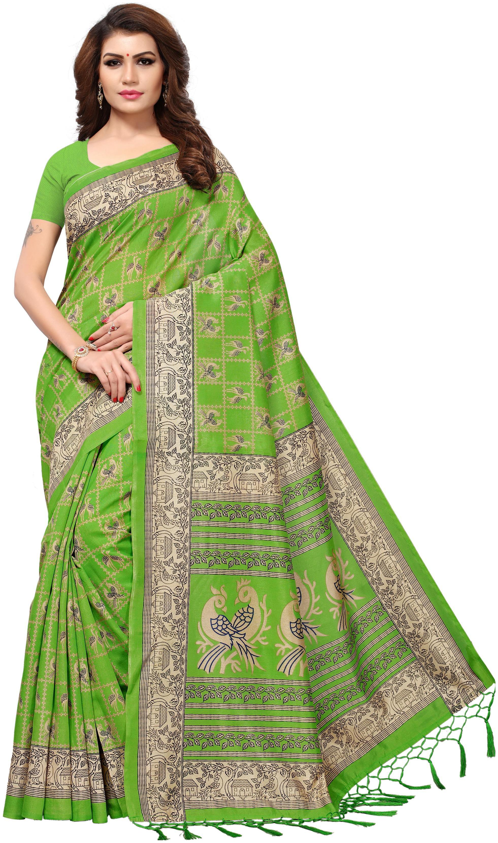 

Indian Beauty Green Checkered Mysore Regular Saree With Blouse With blouse