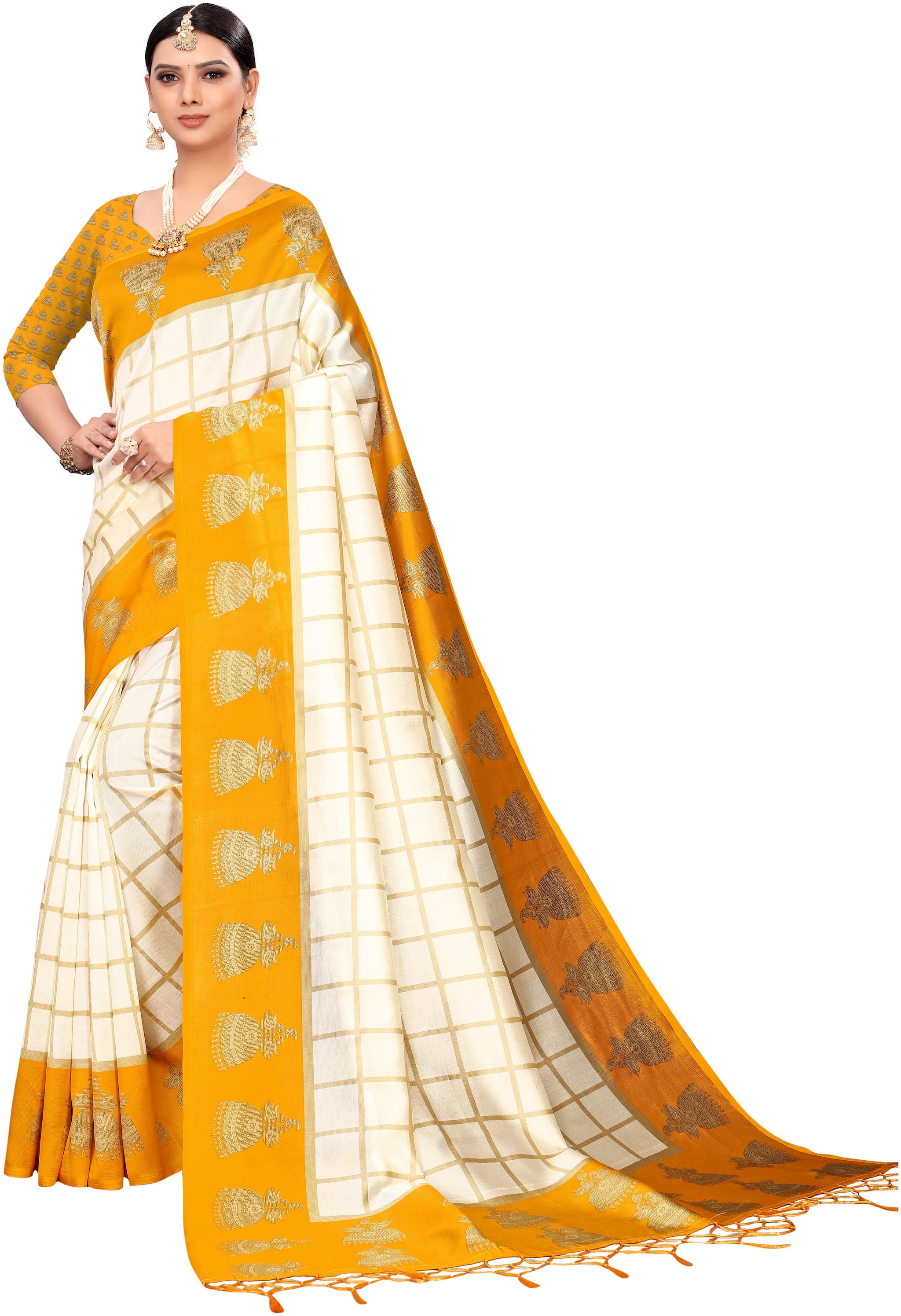 

Indian Beauty Silk Universal Saree Yellow Beige