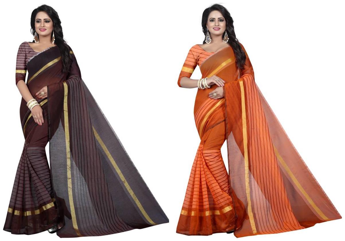 

Indian Beauty Women s Multi Color Cotton Saree With Blouse Piece Pack of 2