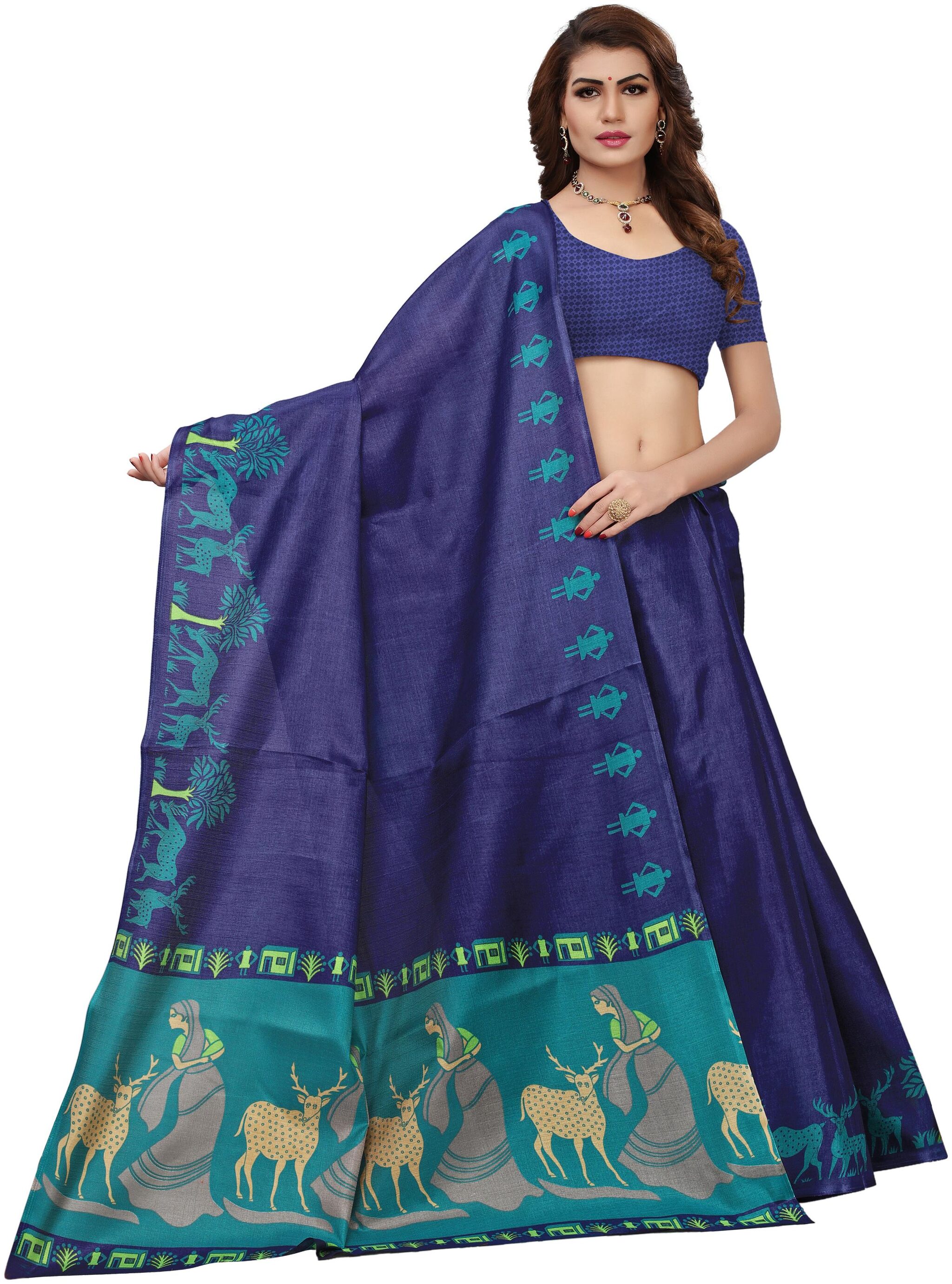 

Indian Beauty Women s Mazanta Color Bhagalpuri Silk Printed Saree With Unstiched Blouse Piece