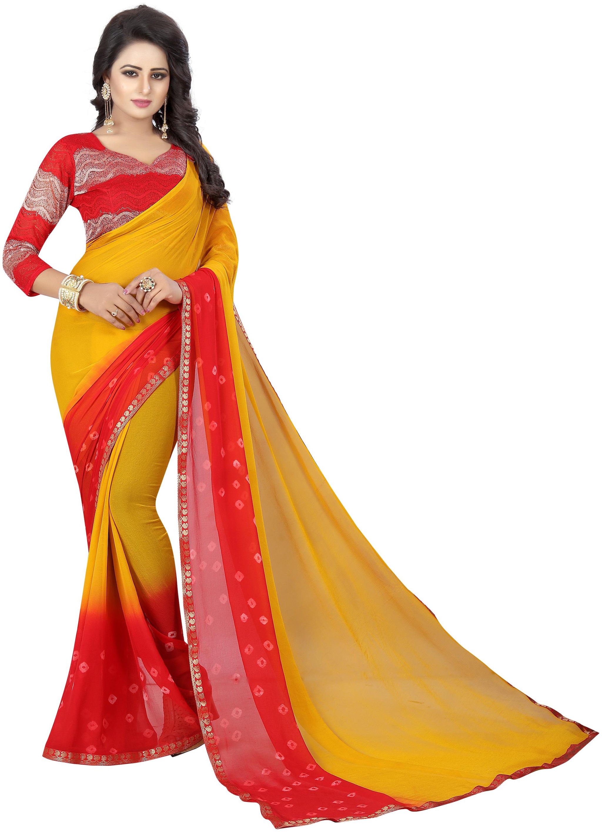 

Indian Beauty Yellow Solid Universal Regular Saree With Blouse With blouse