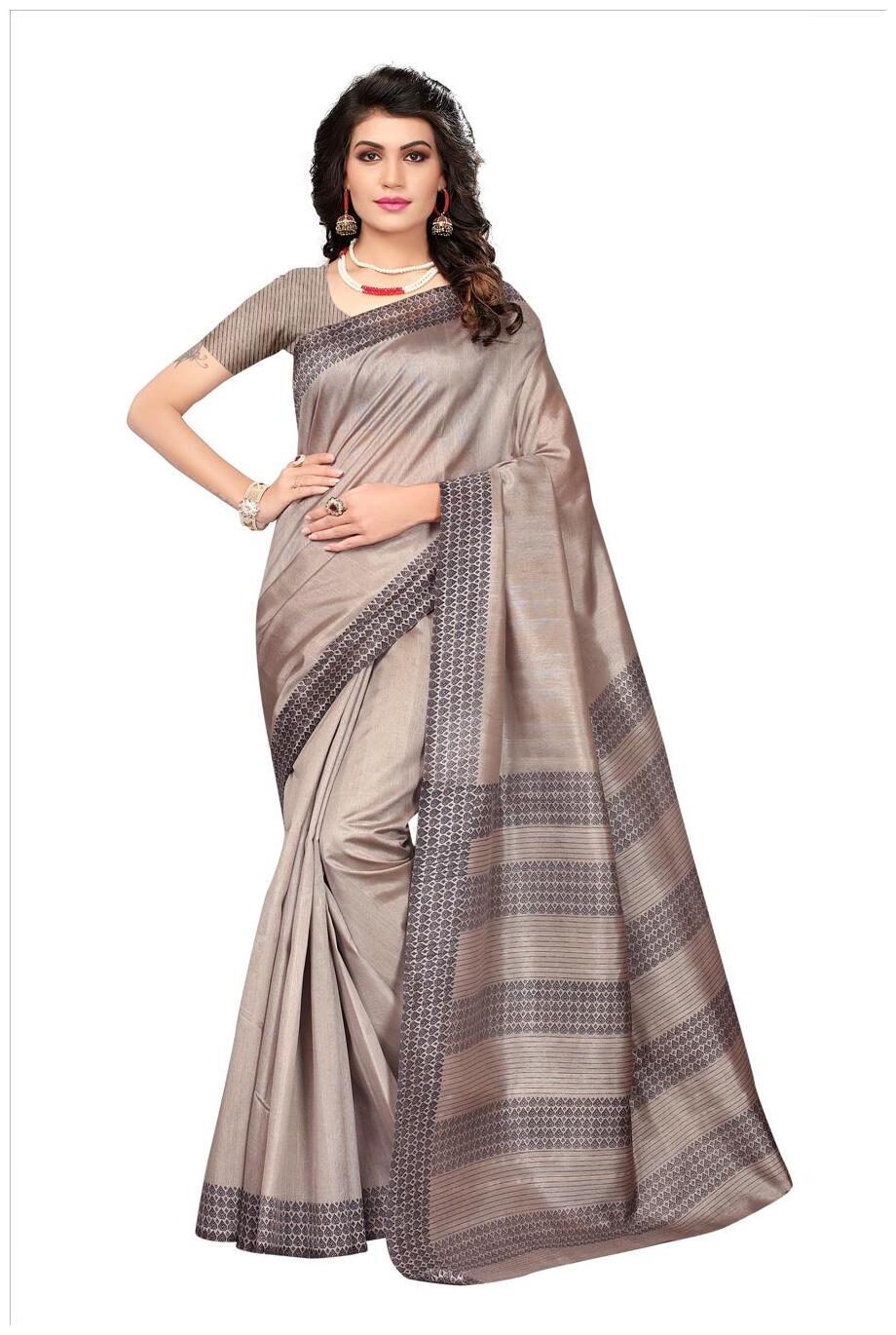 

Indian Beauty Women s Grey Color Bhagalpuri Silk Printed Saree With Blouse