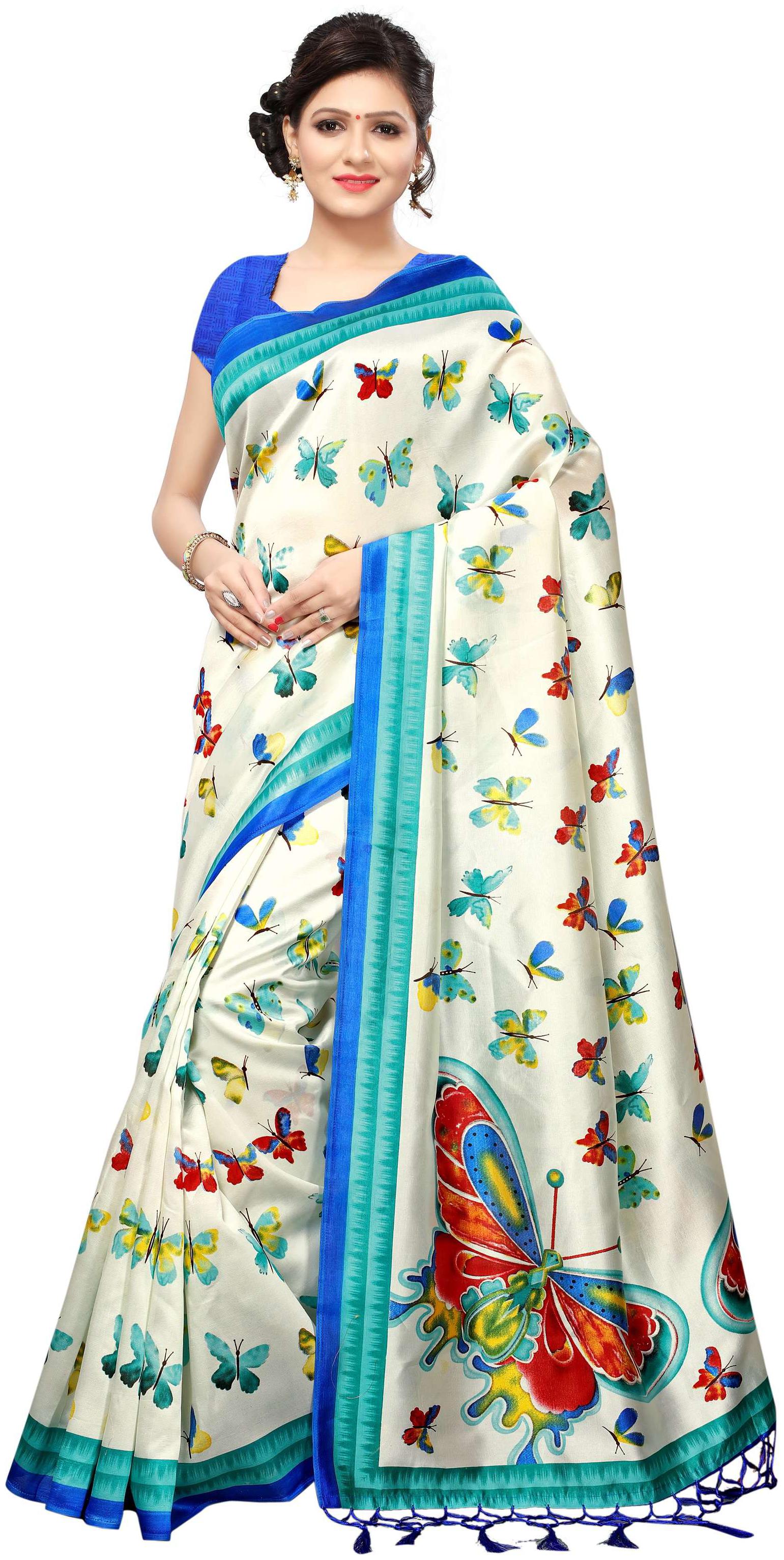 

Indian Beauty Women s Blue Color Khadi Silk With Tessal Printed Saree With Blouse Piece