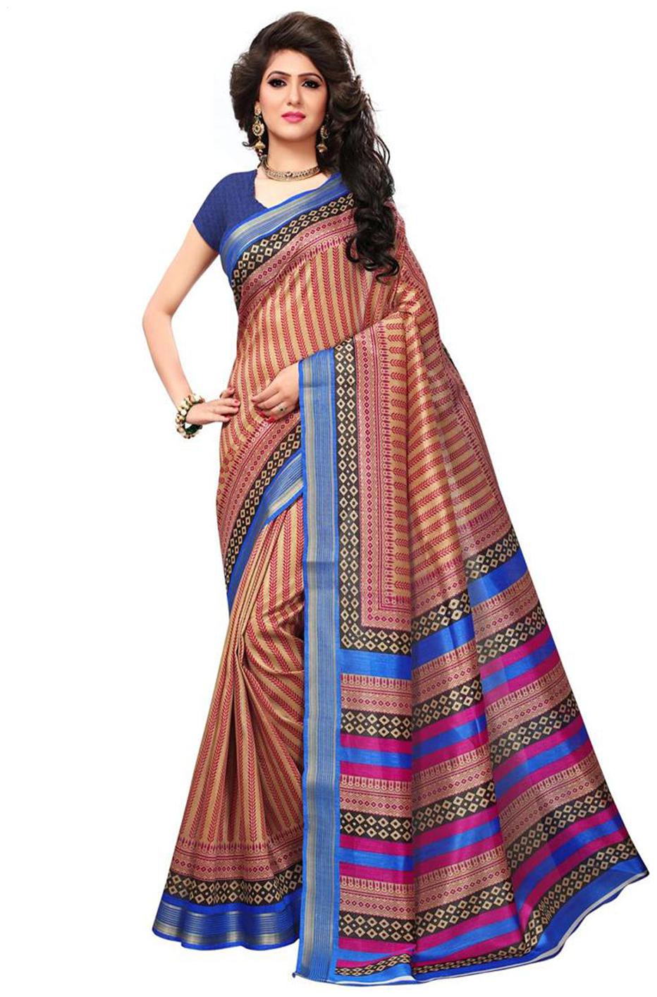 

Indian Beauty Women s Blue Color Bhagalpuri Silk Printed Saree With Blouse