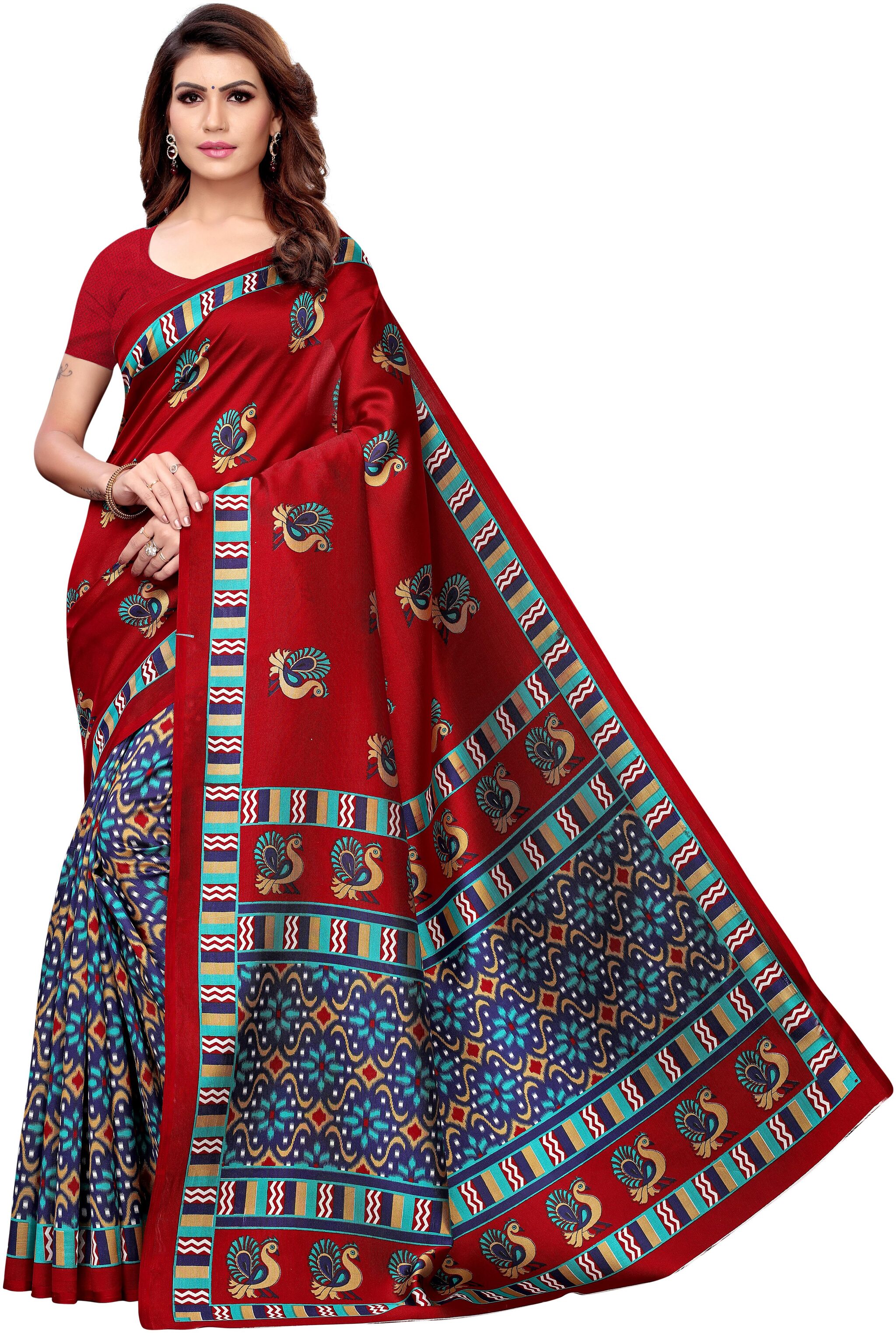 

Indian Beauty Silk Universal Red Sarees With Blouse