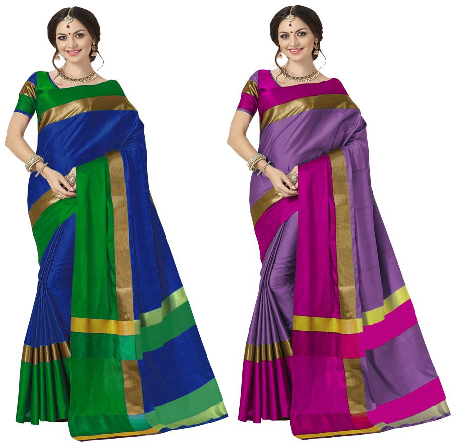 

Indian Beauty Women s Multicolor Cotton Silk Plain Saree With Blouse