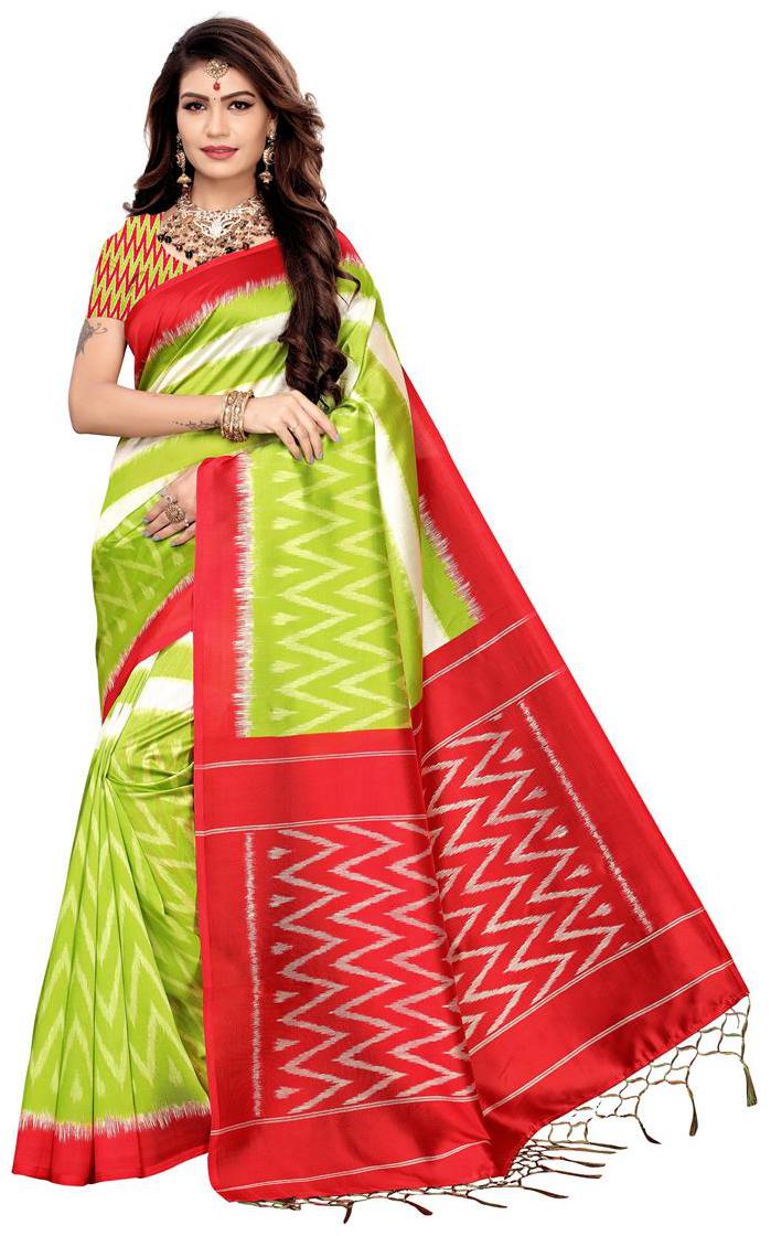 

Indian Beauty Women Multi Color Mysore Silk Saree Border Tassels With Blouse Piece