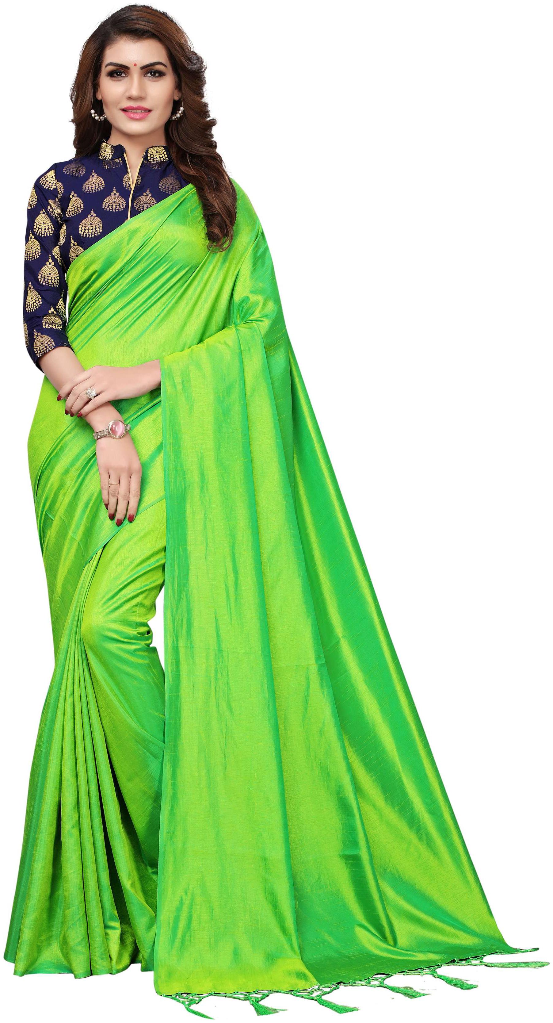 

Indian Beauty Green Solid Universal Regular Saree With Blouse With blouse