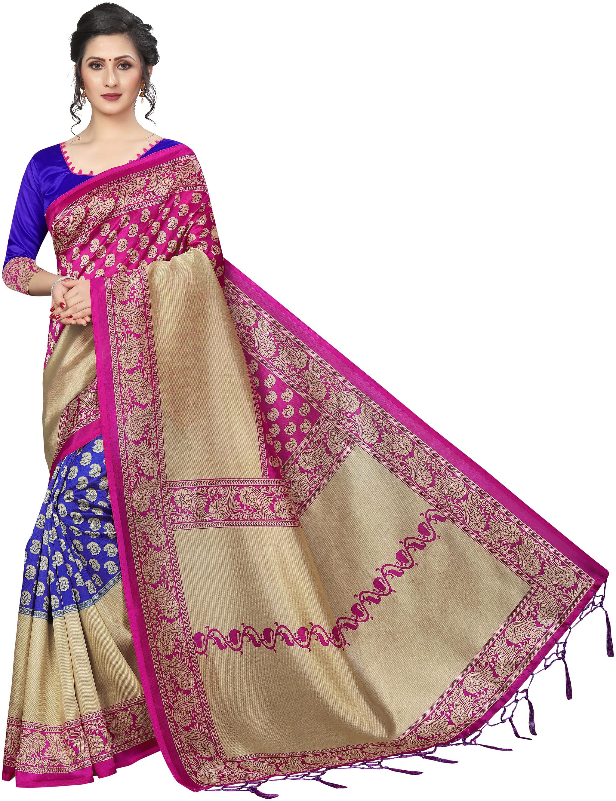 

Indian Beauty Printed Universal Sarees With Blouse Multi color