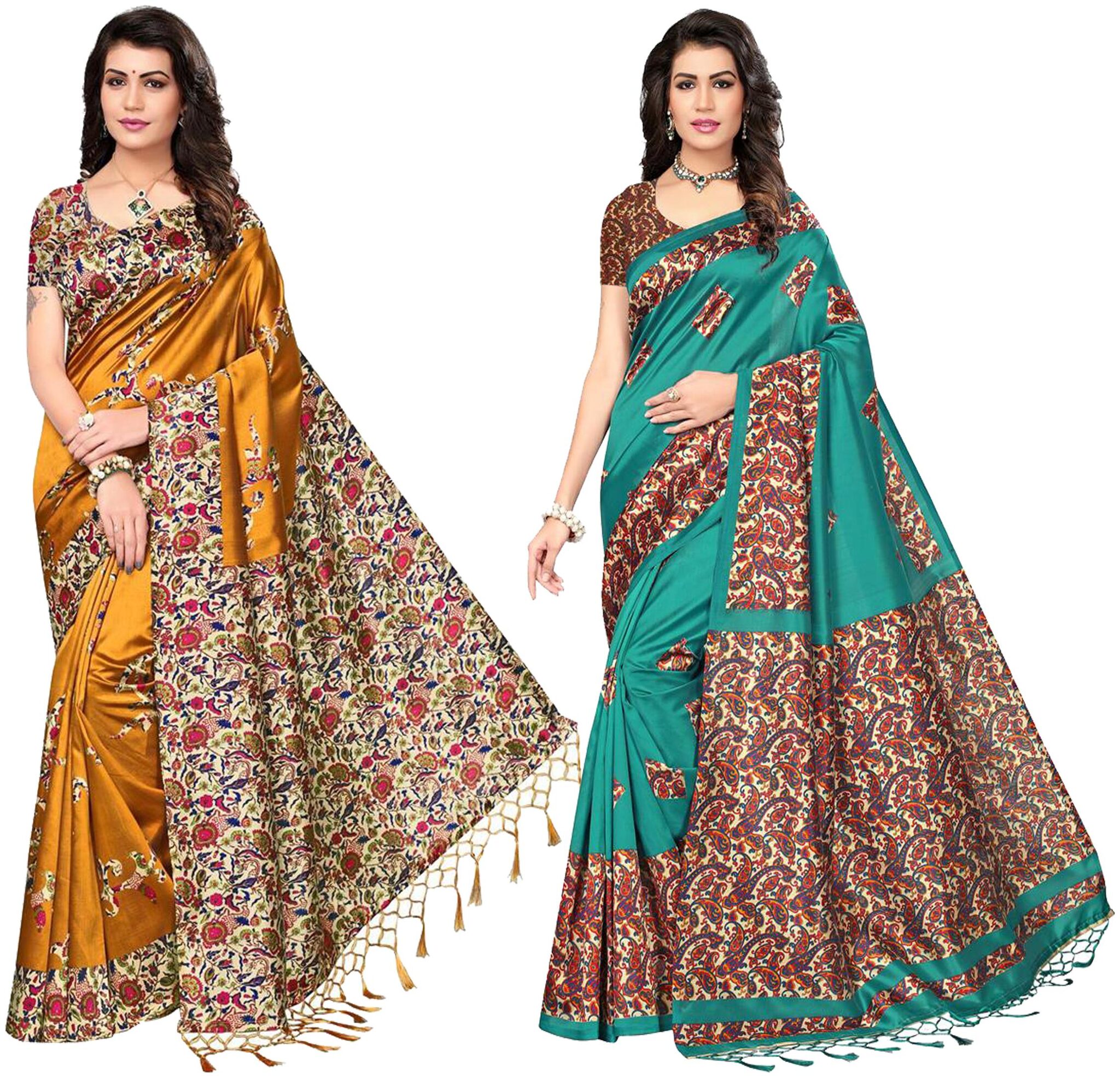 

Indian Beauty Women s Multi Color Mysore Silk With Jhalar Saree With Blouse Piece (Pack Of 2) Sarees
