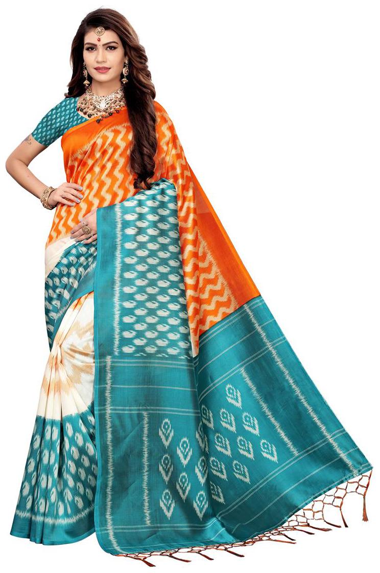

Indian Beauty Women Silk Saree With Blouse Multi Color