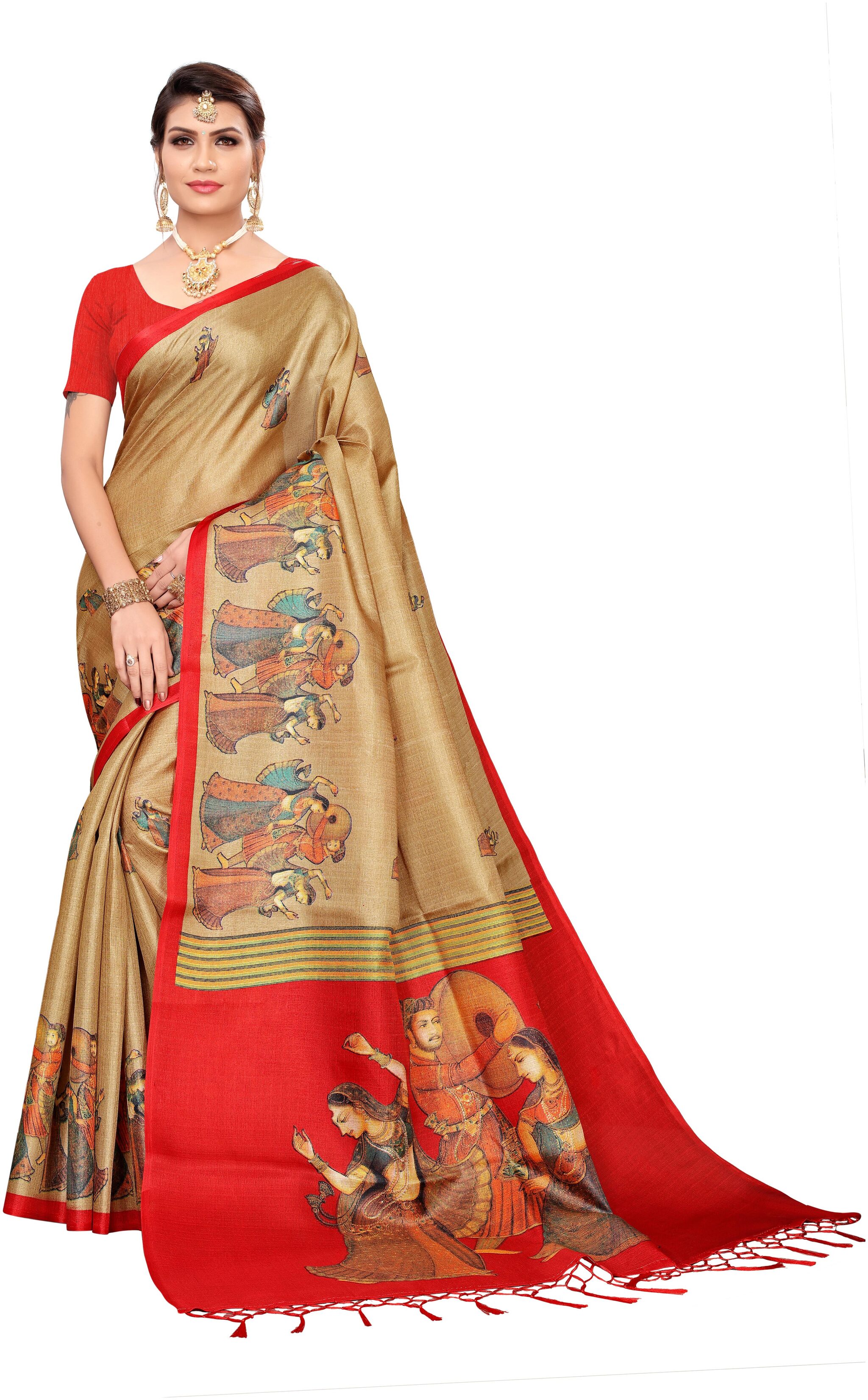 

Indian Beauty Blended Universal Mysore Saree Beige color