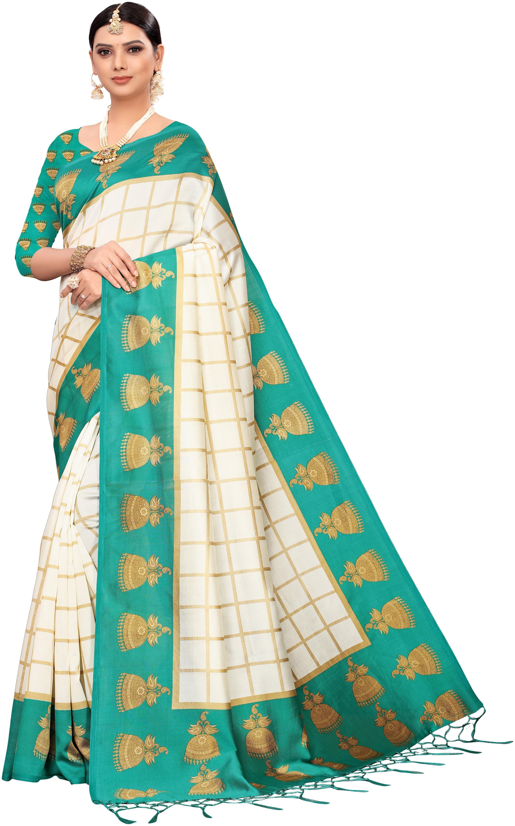 

Indian Beauty Silk Universal Saree Green Beige