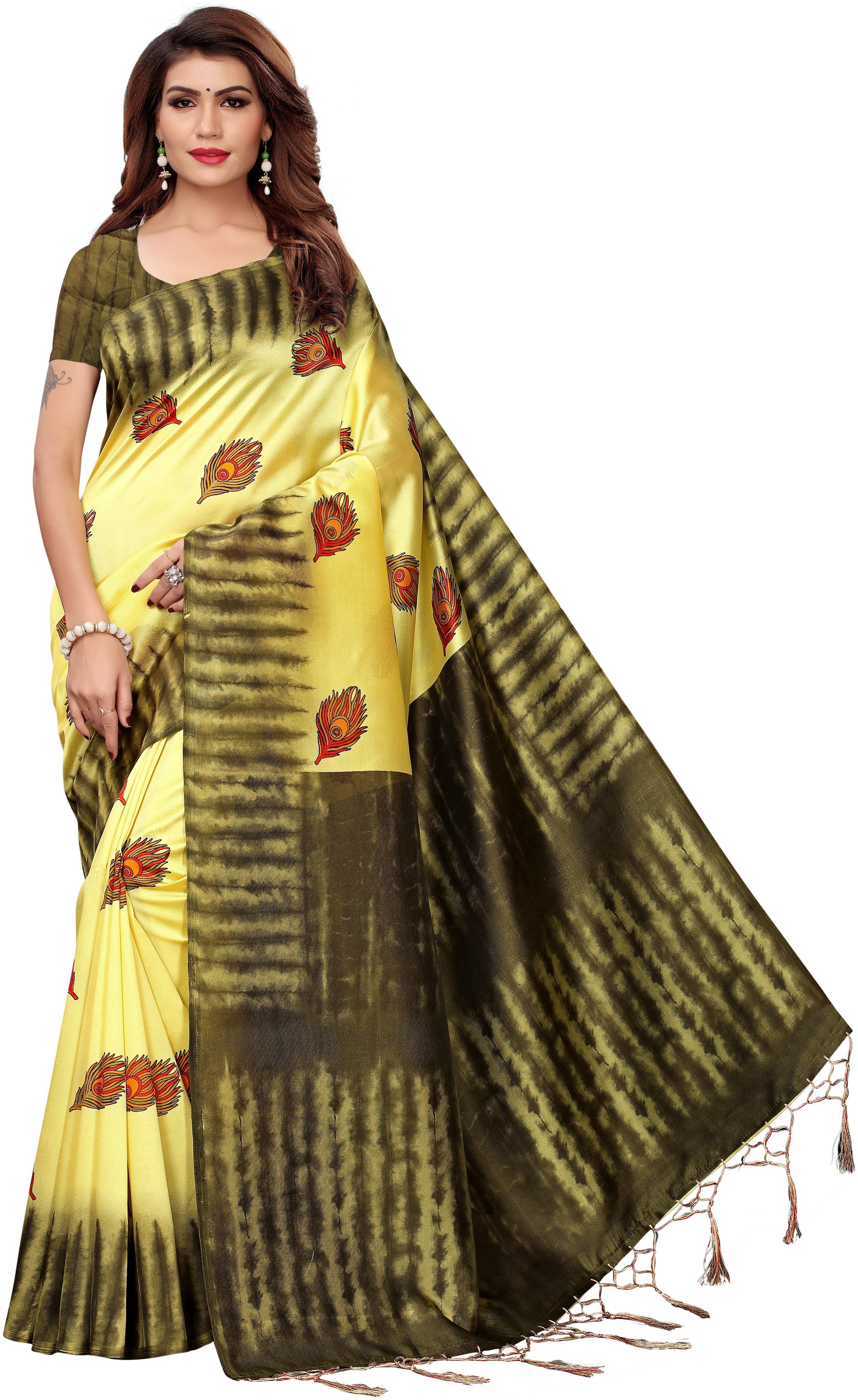 

Indian Beauty Printed Universal Sarees With Blouse Multi color