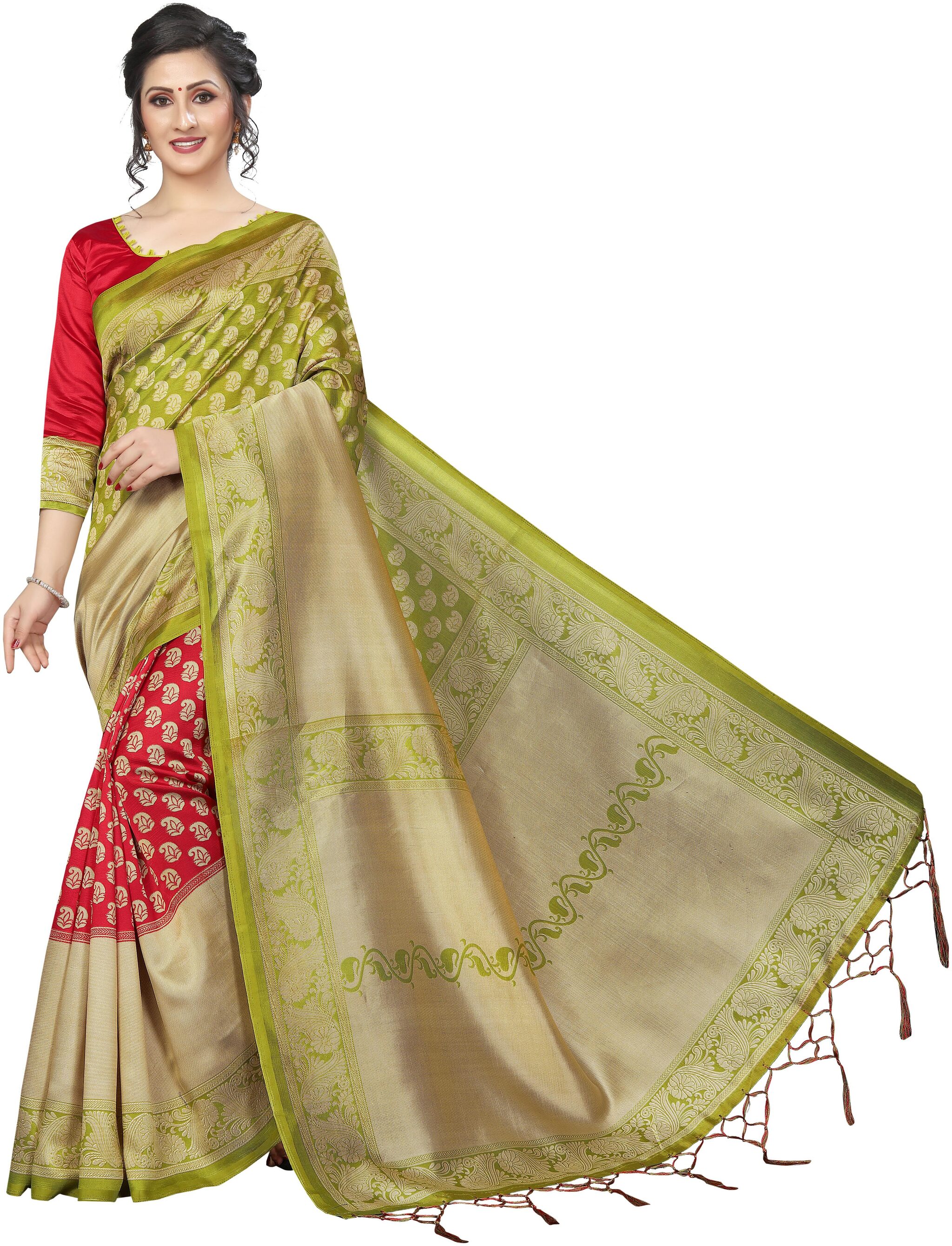 

Indian Beauty Printed Universal Sarees With Blouse Multi color