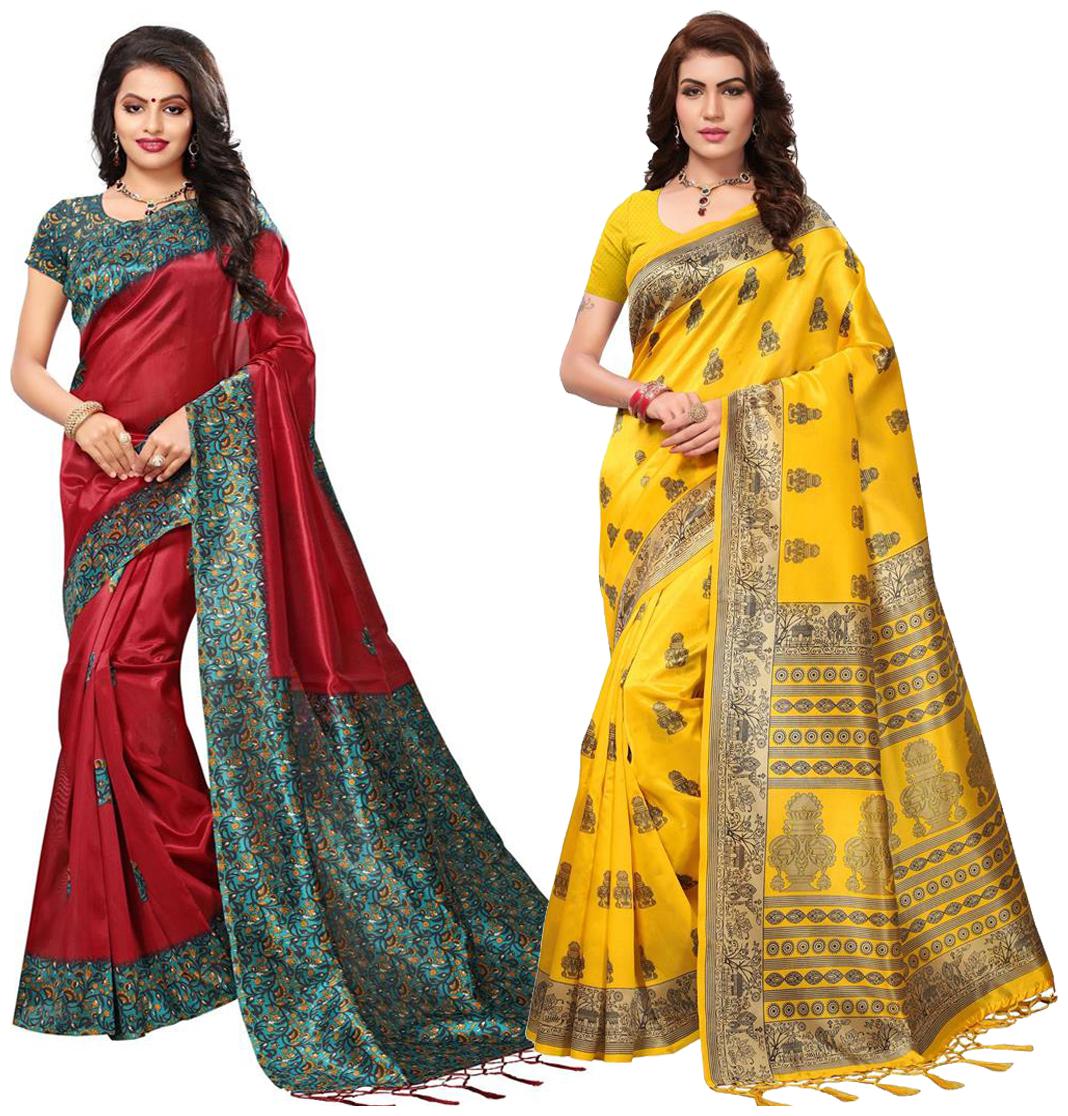 

Indian Beauty Women s Multi Color Mysore Silk With Jhalar Saree With Blouse Piece (Pack Of 2) Sarees