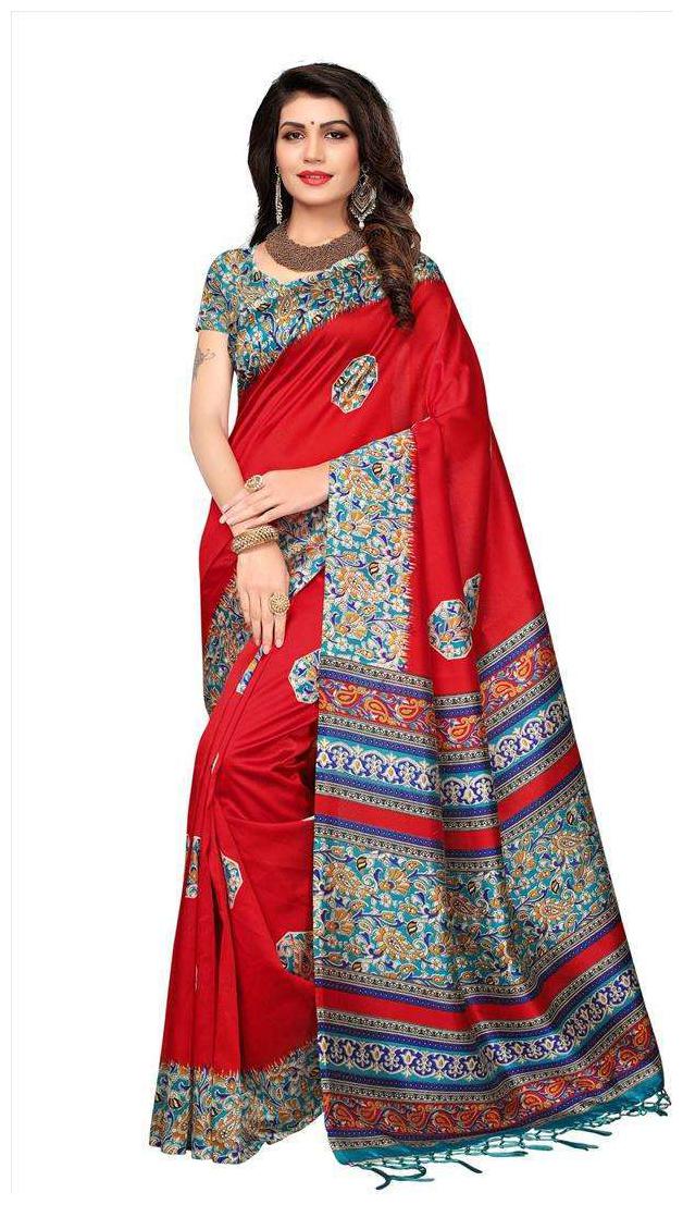

Indian Beauty Women s Red Color Mysore Silk With Tessals Saree With Blouse Piece