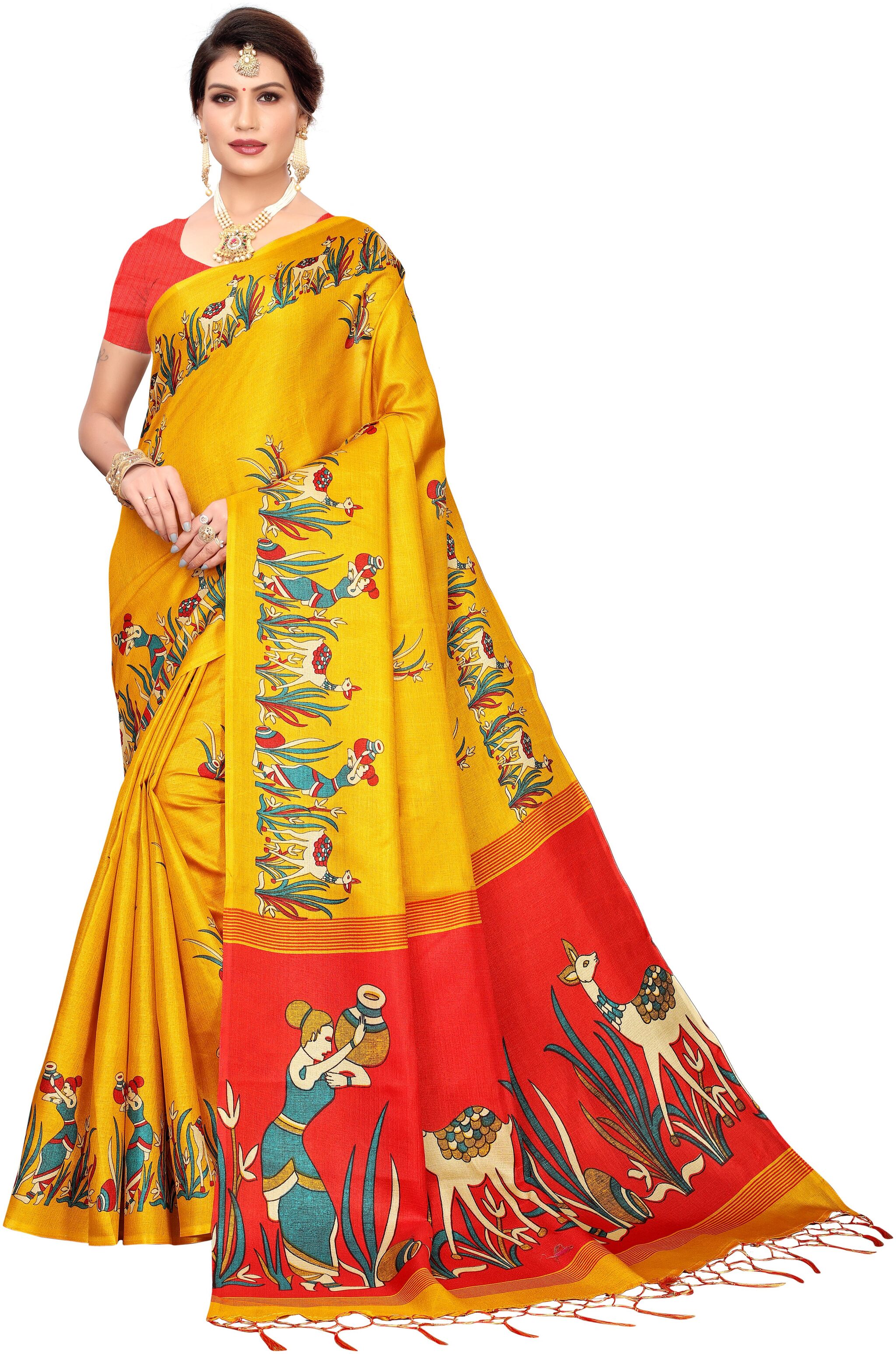 

Indian Beauty Blended Khadi saree Yellow color