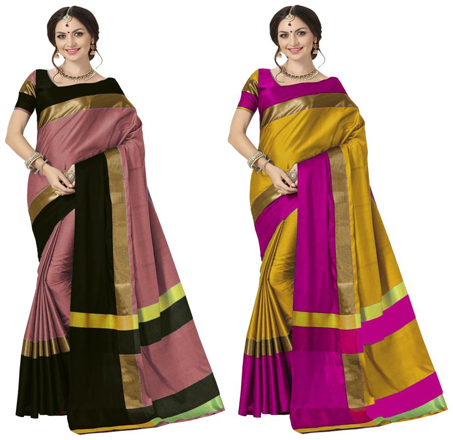 

Indian Beauty Women s Multicolor Cotton Silk Plain Saree With Blouse
