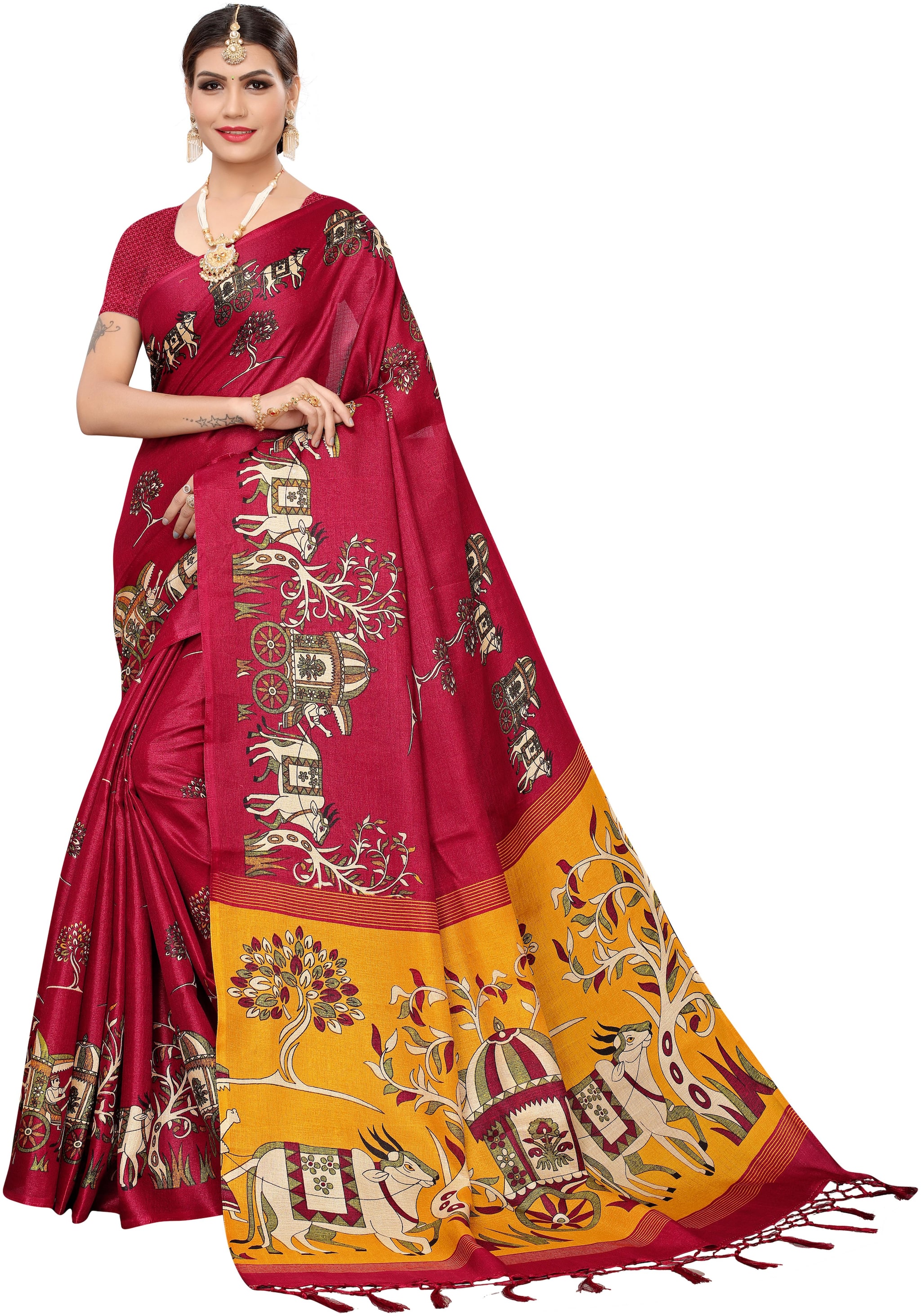 

Indian Beauty Blended Universal Work Saree Maroon