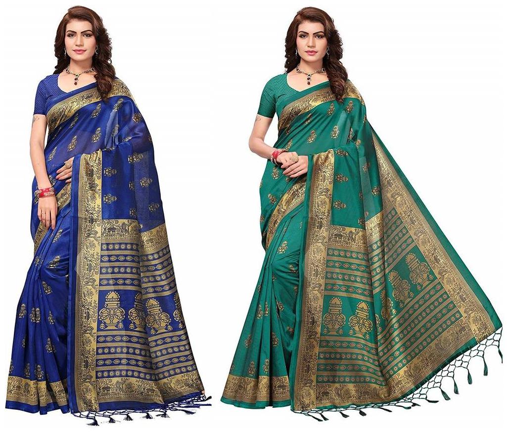 

Indian Beauty Women s Art Mysore Khadi Silk Saree With Blouse Piece Pack of 2