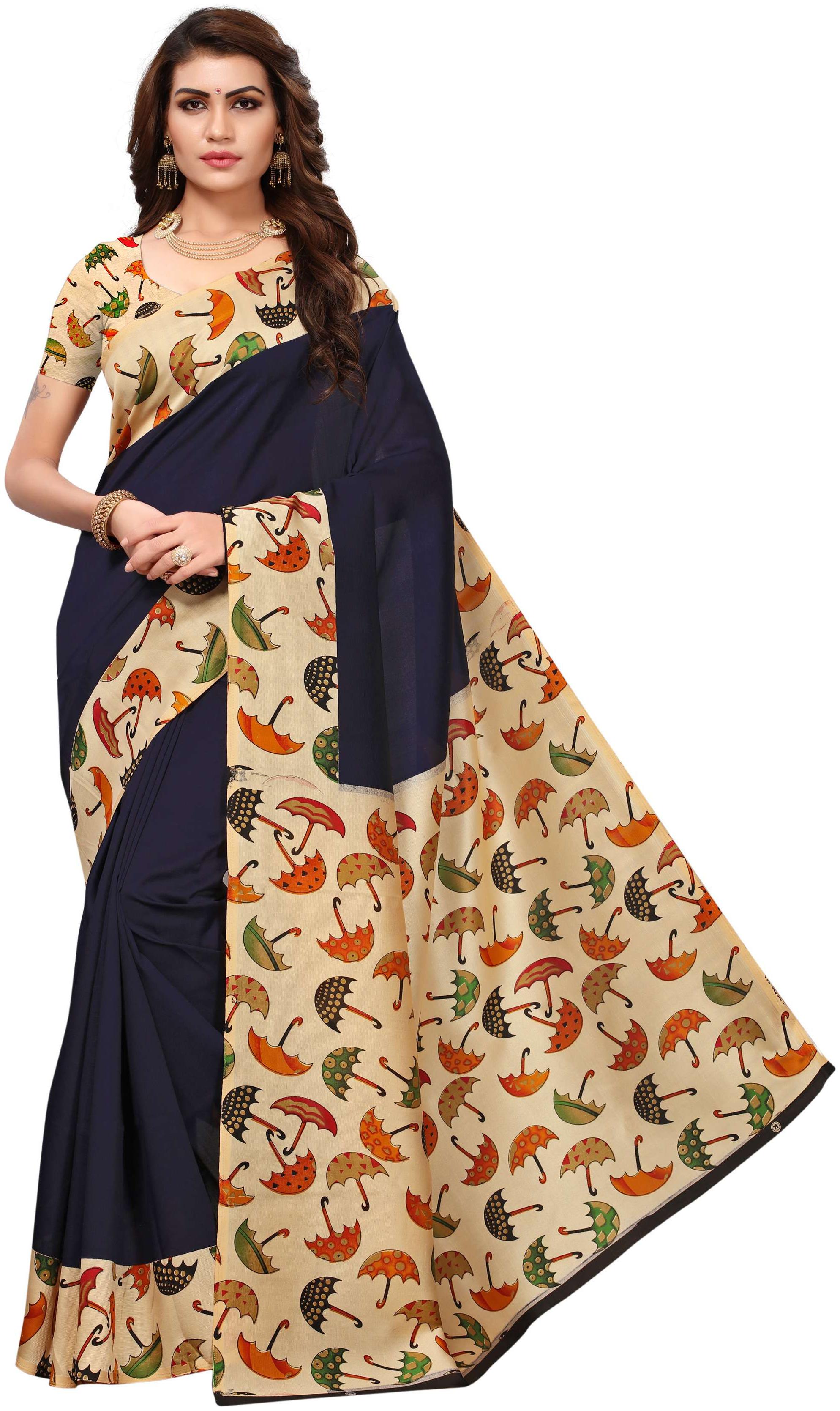 

Indian Beauty Women s Blue Mysore Silk With Blouse Printed Sarees