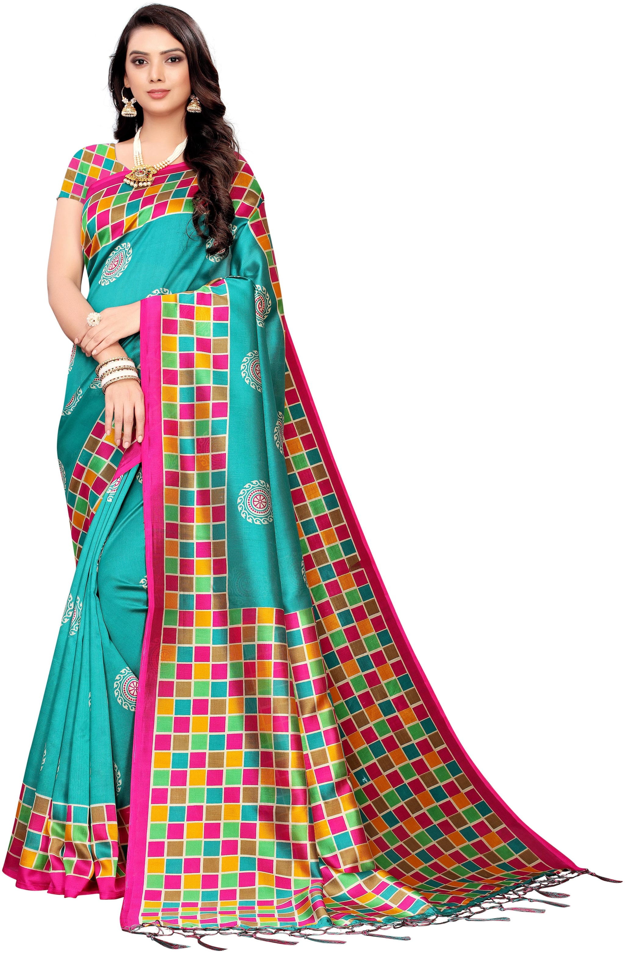

Indian Beauty Blended Festive Universal Saree - Turquoise
