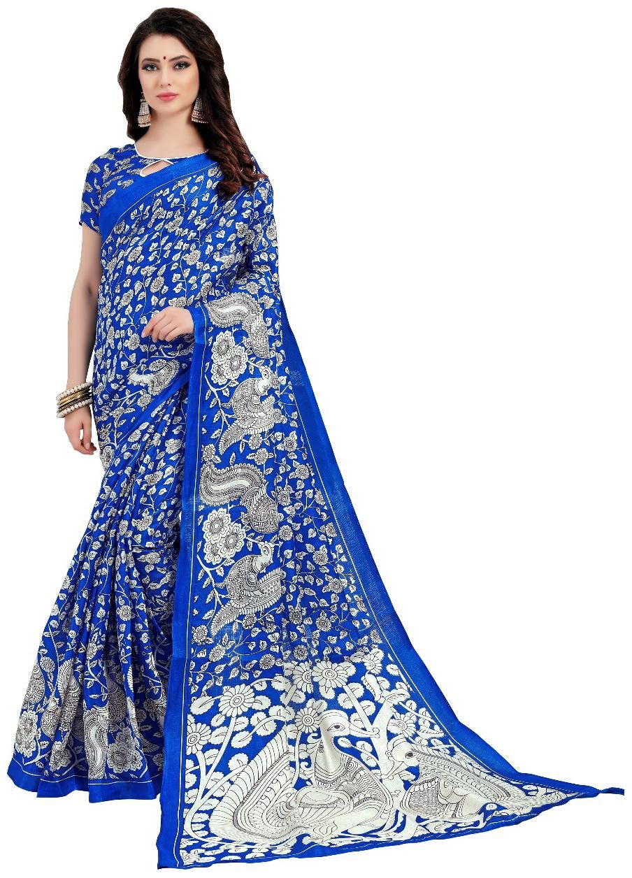 

Indian Beauty Women s Blue Color Khadi Silk Printed Saree With Blouse