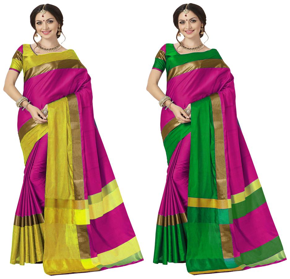 

Indian Beauty Women s Multicolor Cotton Silk Plain Saree With Blouse