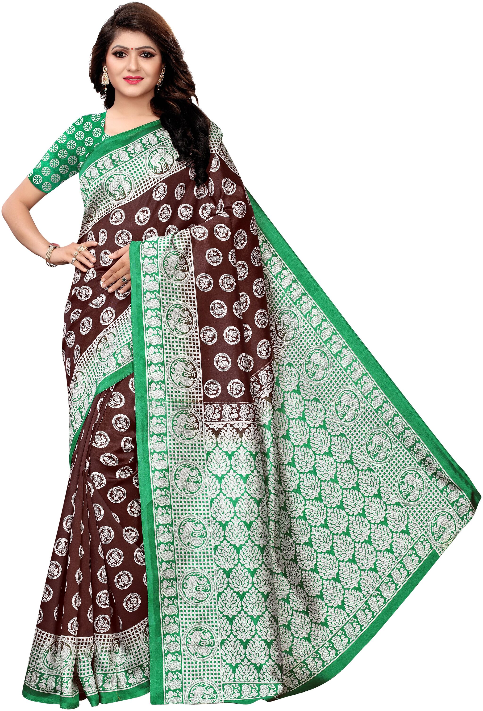 

Indian Beauty Silk Universal Brown Sarees With Blouse
