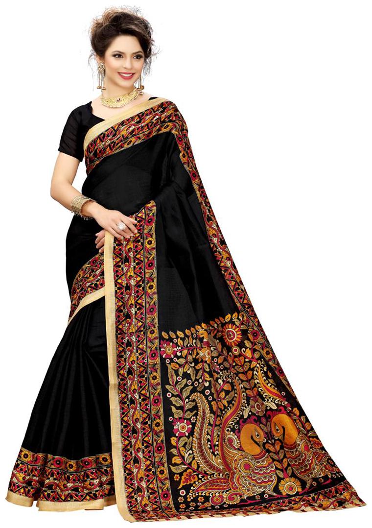 

Indian Beauty Women s Black Kalam Kaari Print With Blouse Saree