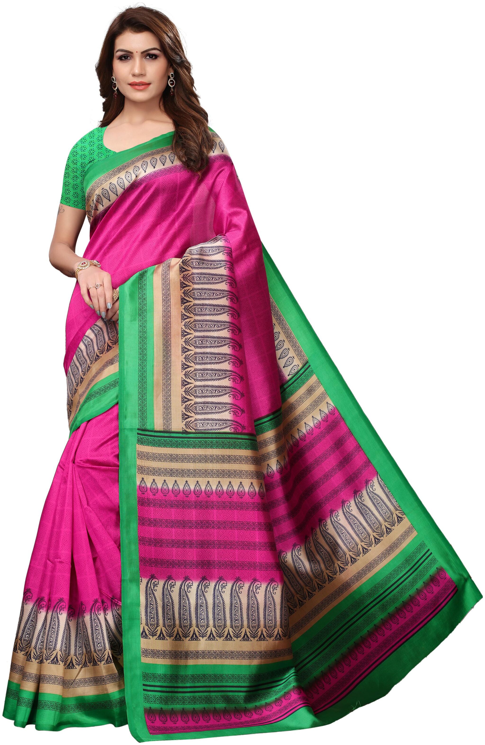 

Indian Beauty Women s Art Silk Printed Saree with Blouse pcs(SHANAYA Pink Free Size)