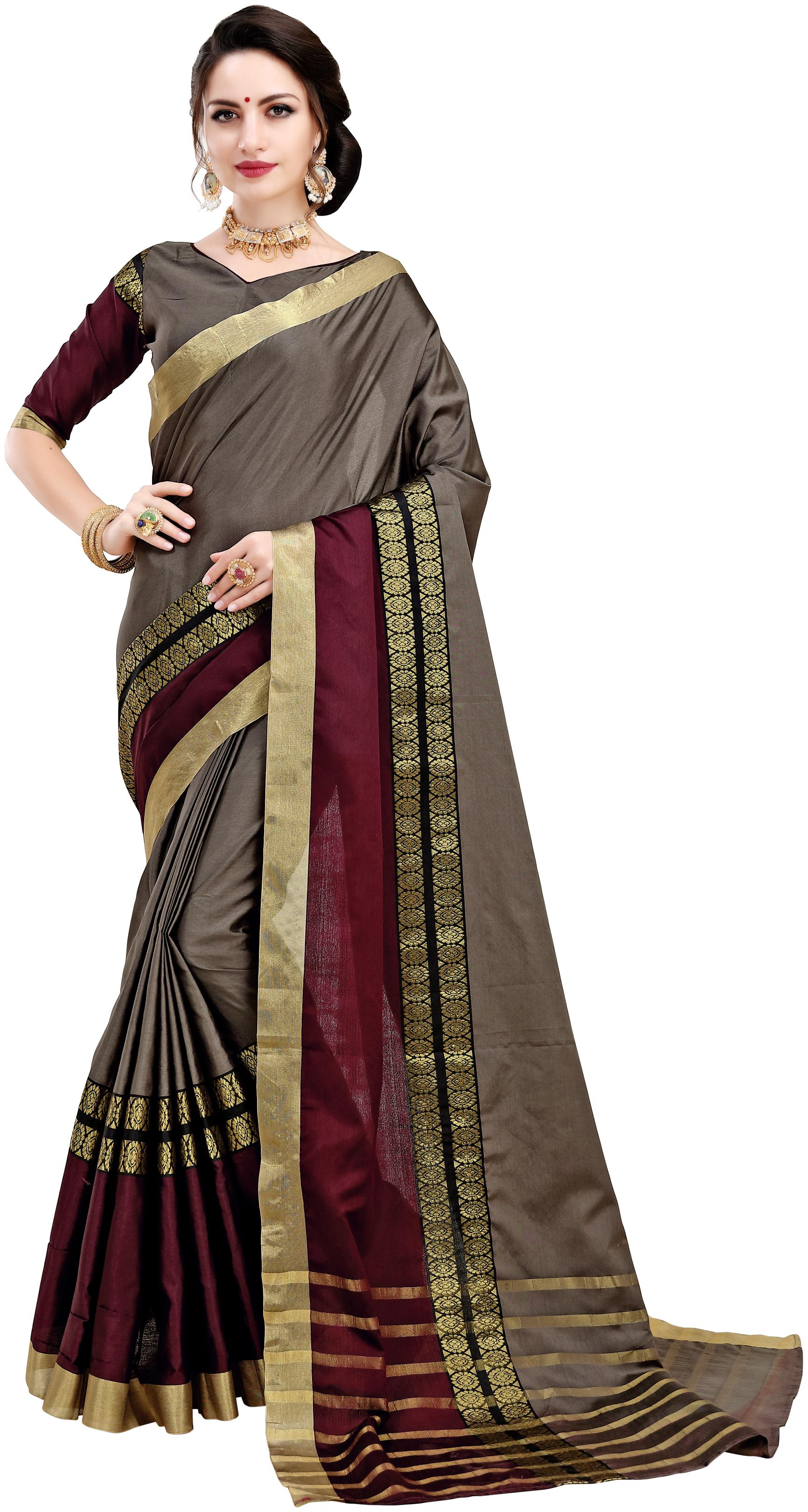 

Indian Beauty Grey Embroidered Universal Regular Saree With Blouse With blouse