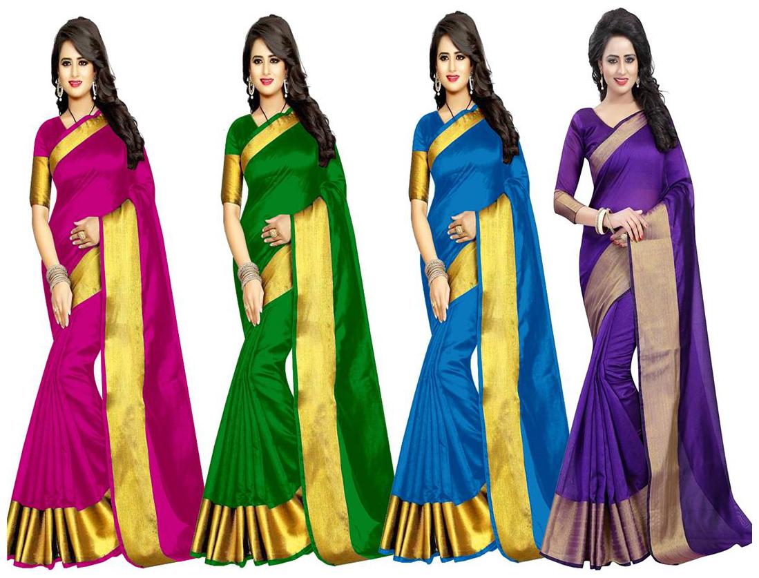 

Indian Beauty Women s Multi Color Tussar Silk (Pack Of 4) Sarees