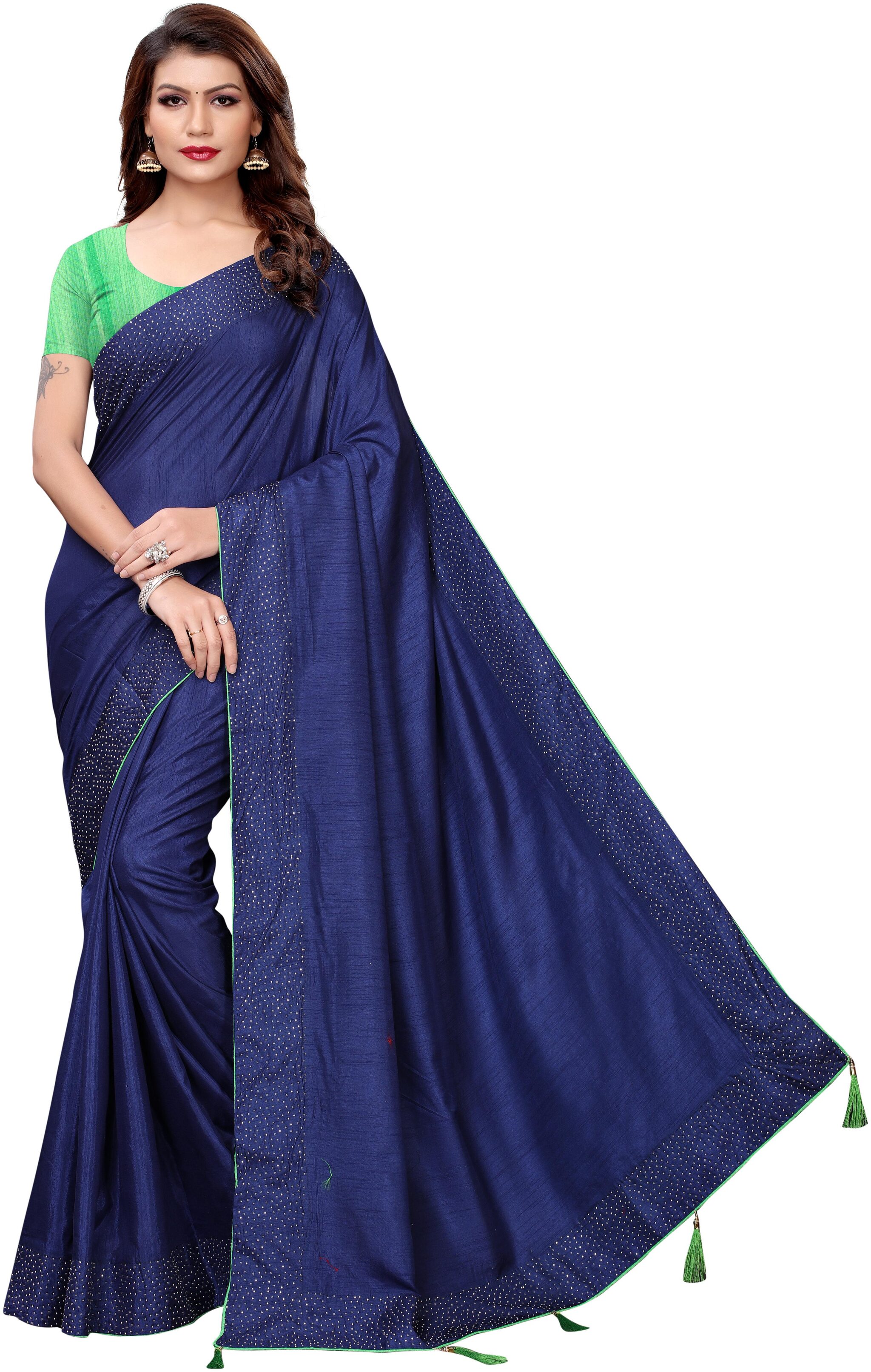 

Indian Beauty Blue Solid Universal Regular Saree With Blouse With blouse