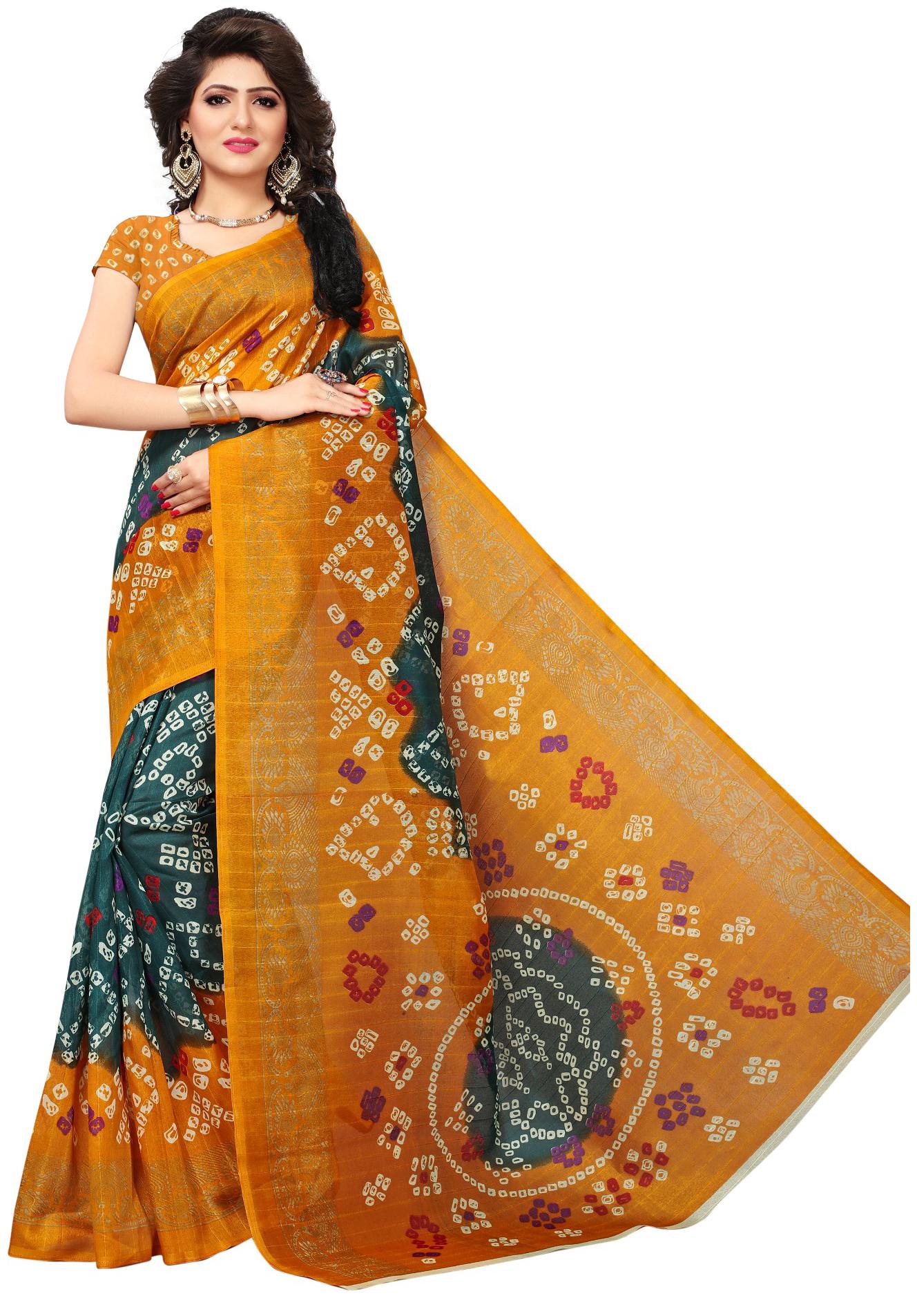 

Indian Beauty Printed Universal Sarees With Blouse Multi color