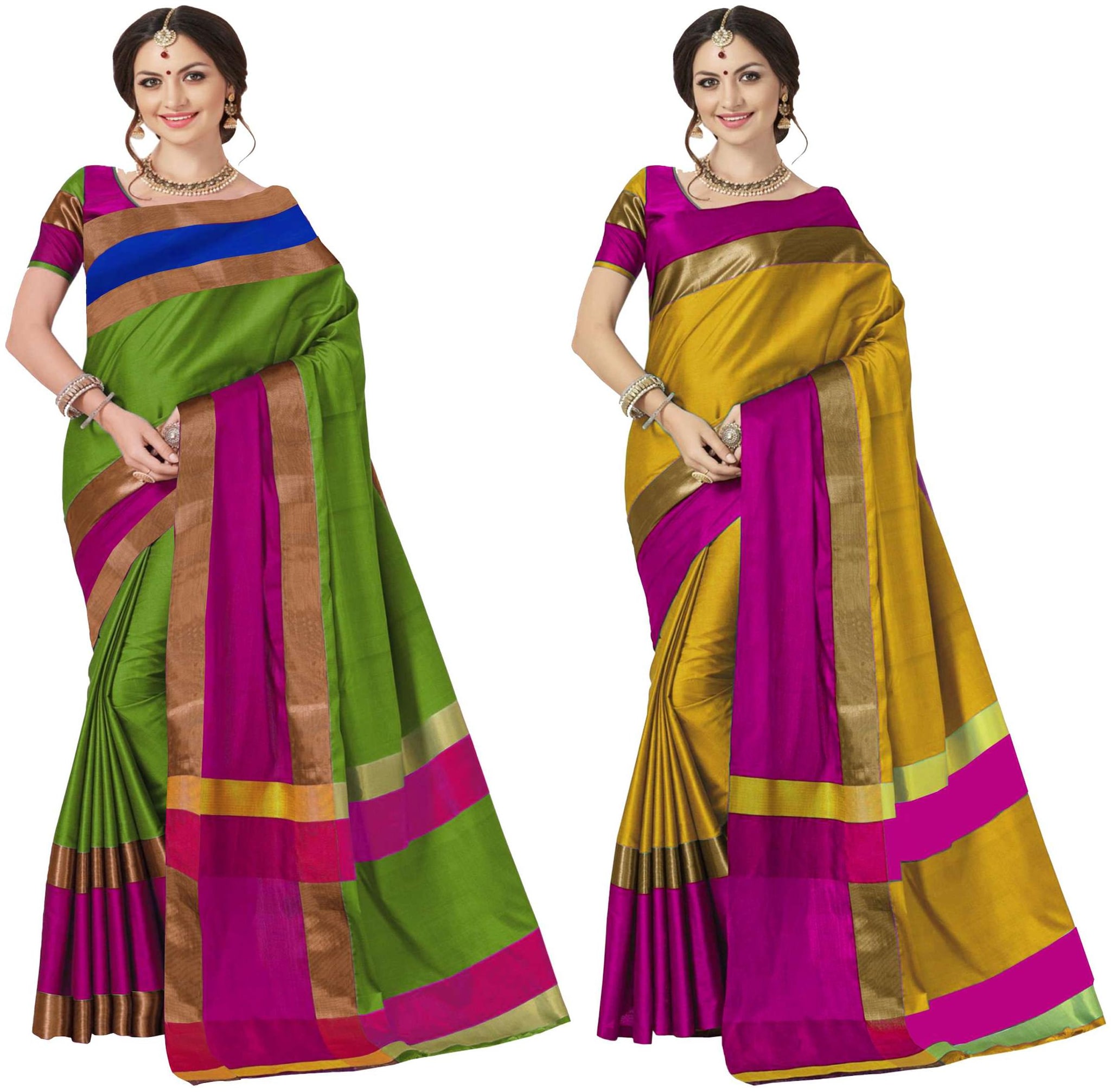 

Indian Beauty Women s Multicolor Cotton Silk Plain Saree With Blouse