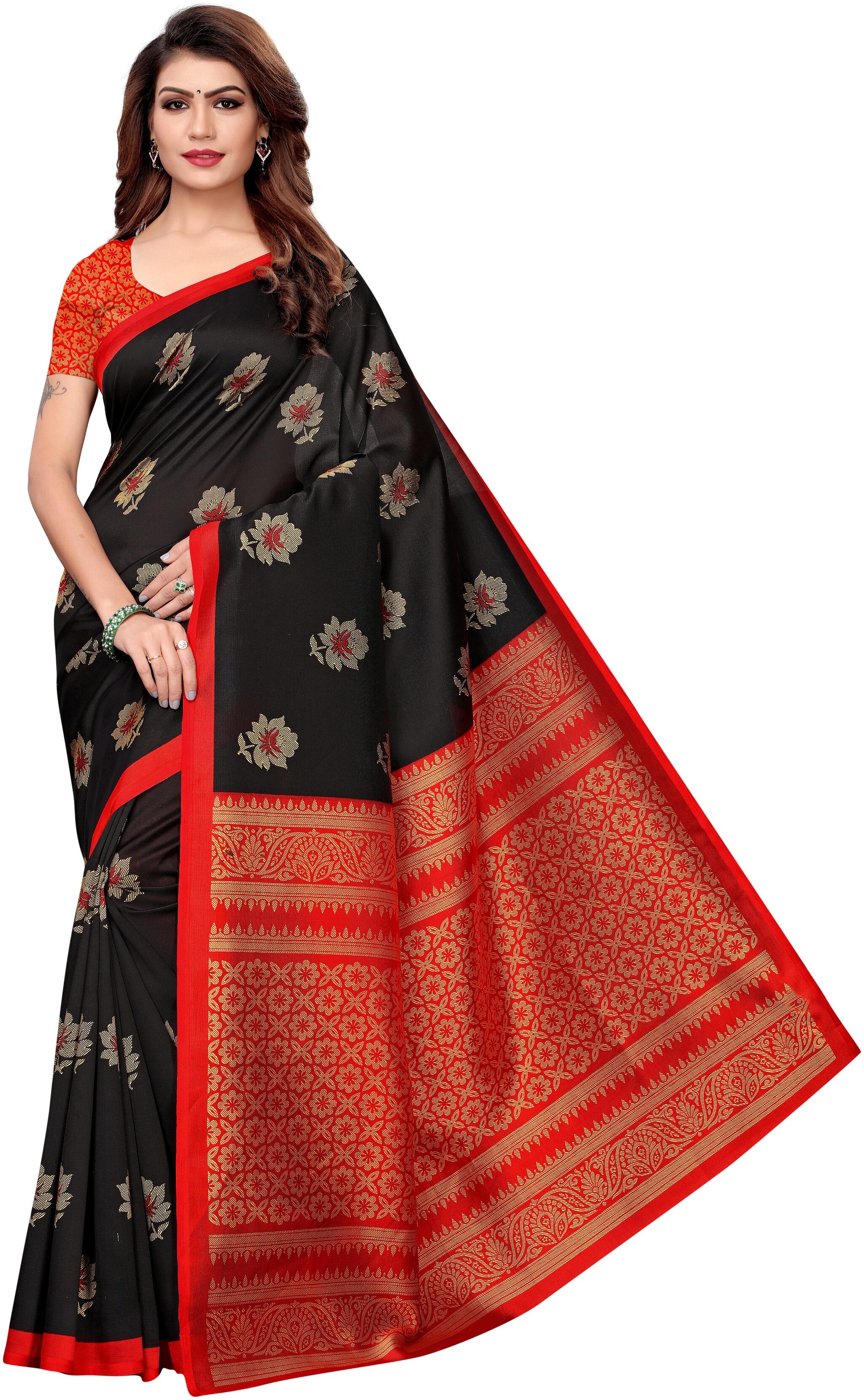 

Indian Beauty Silk Universal Black Sarees With Blouse