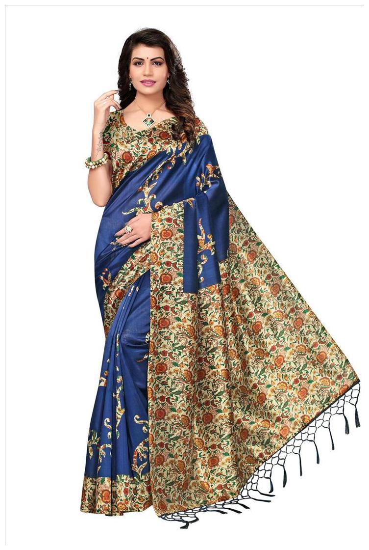 

Indian Beauty Women s Blue Color Mysore Silk With Tessals Saree With Blouse Piece