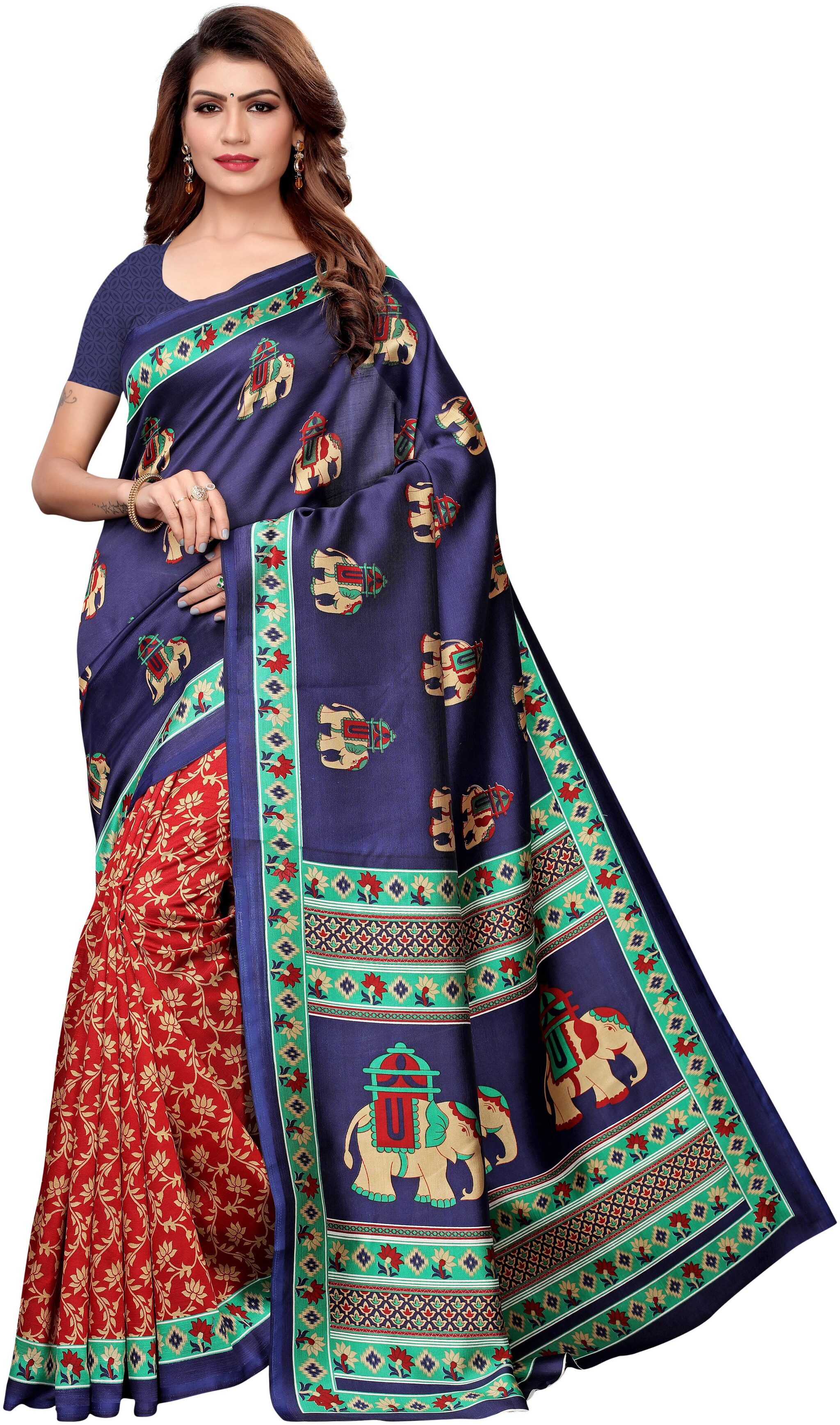 

Indian Beauty Silk Universal Blue Sarees With Blouse