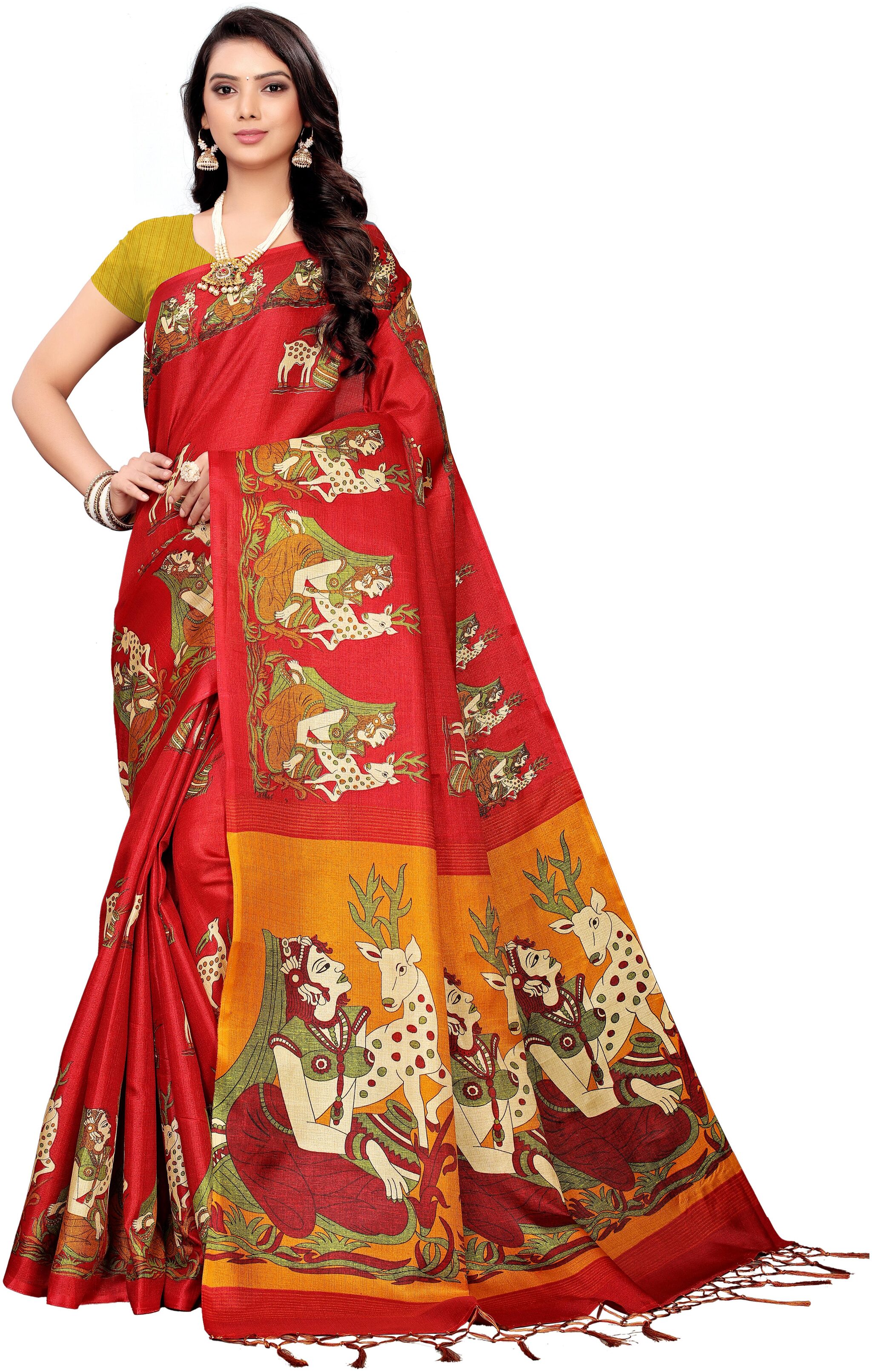 

Indian Beauty Blended Festive Universal Saree - Red