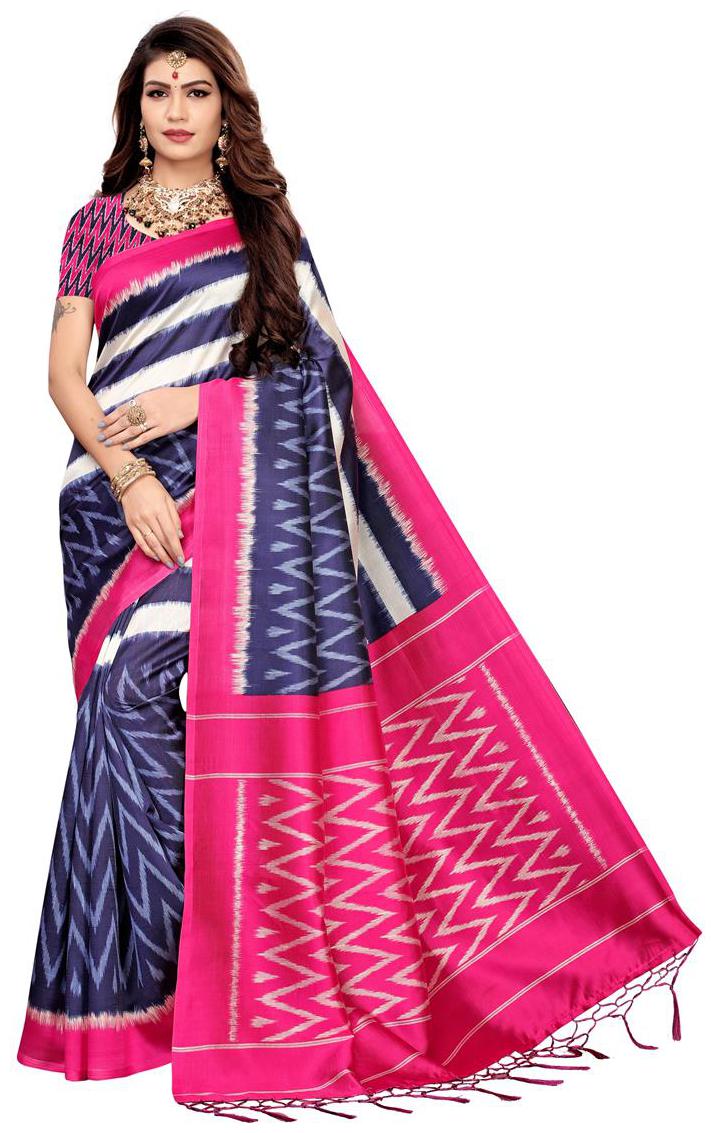

Indian Beauty Women Multi Color Mysore Silk Saree Border Tassels With Blouse Piece